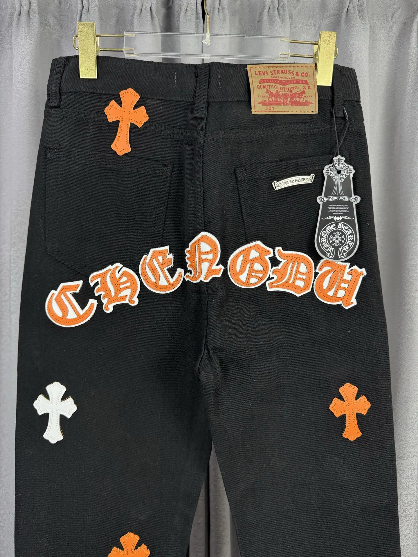 Chrome Hearts Leather Cross Patch Straight-Leg Jeans D18019575 — view 8