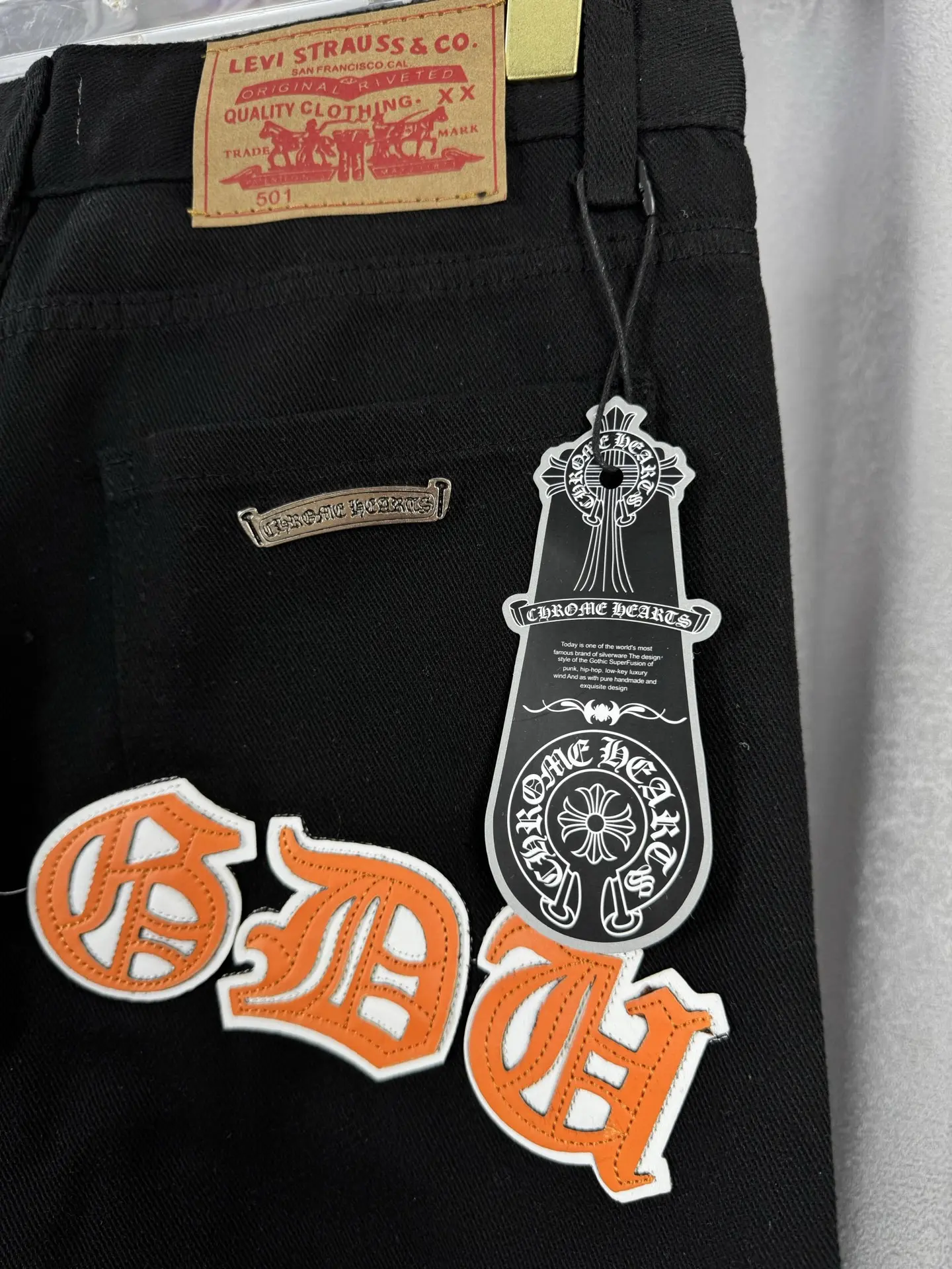 Chrome Hearts Leather Cross Patch Straight-Leg Jeans D18019575 — view 9