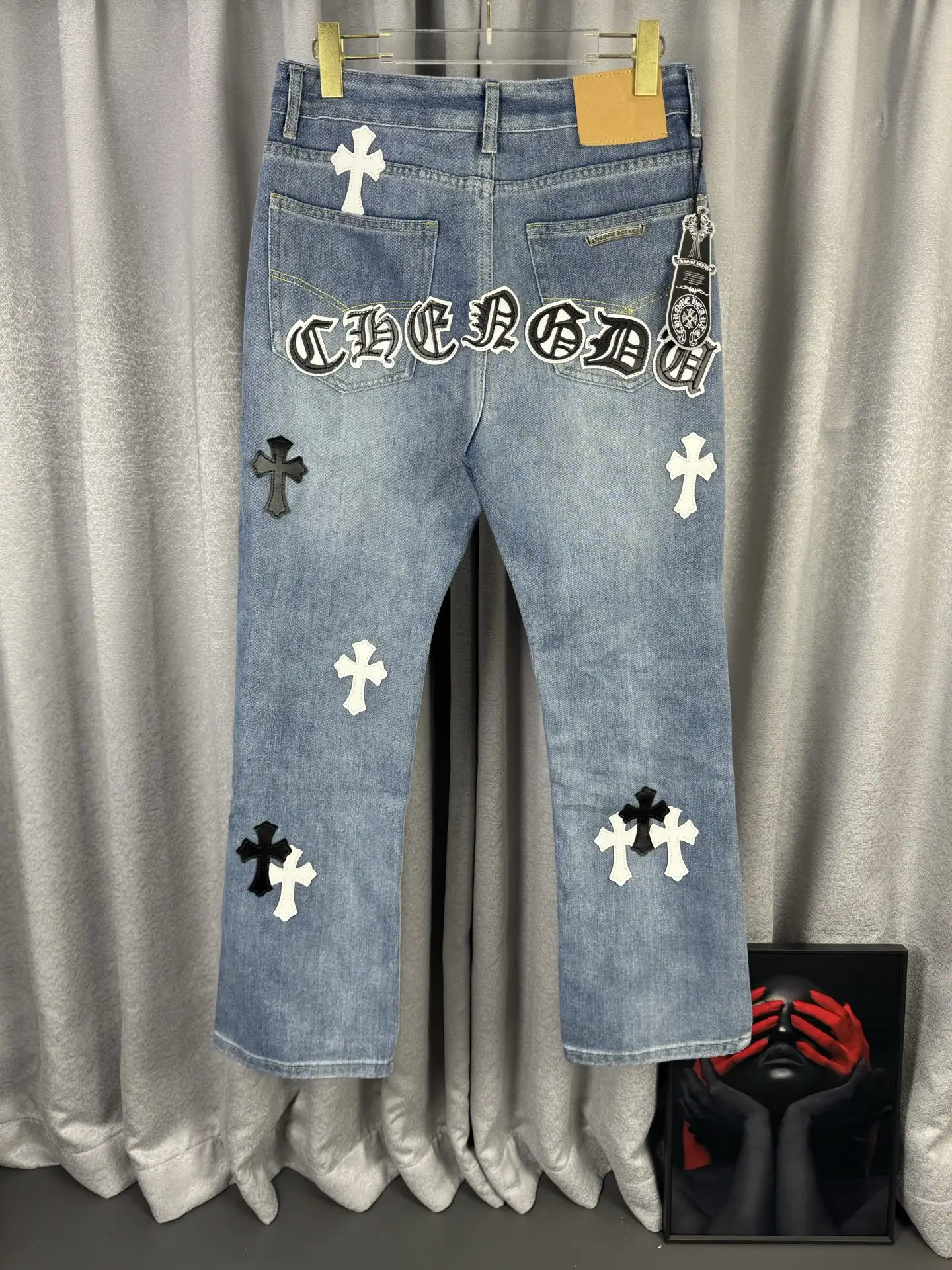 Leather Cross Patch Straight-Leg Jeans D18019579 — view 2