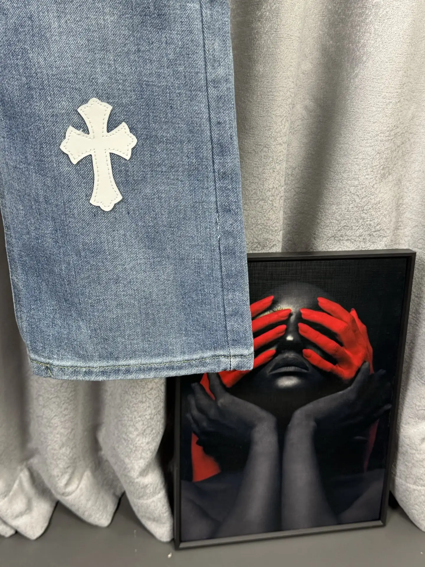 Leather Cross Patch Straight-Leg Jeans D18019579 — view 7