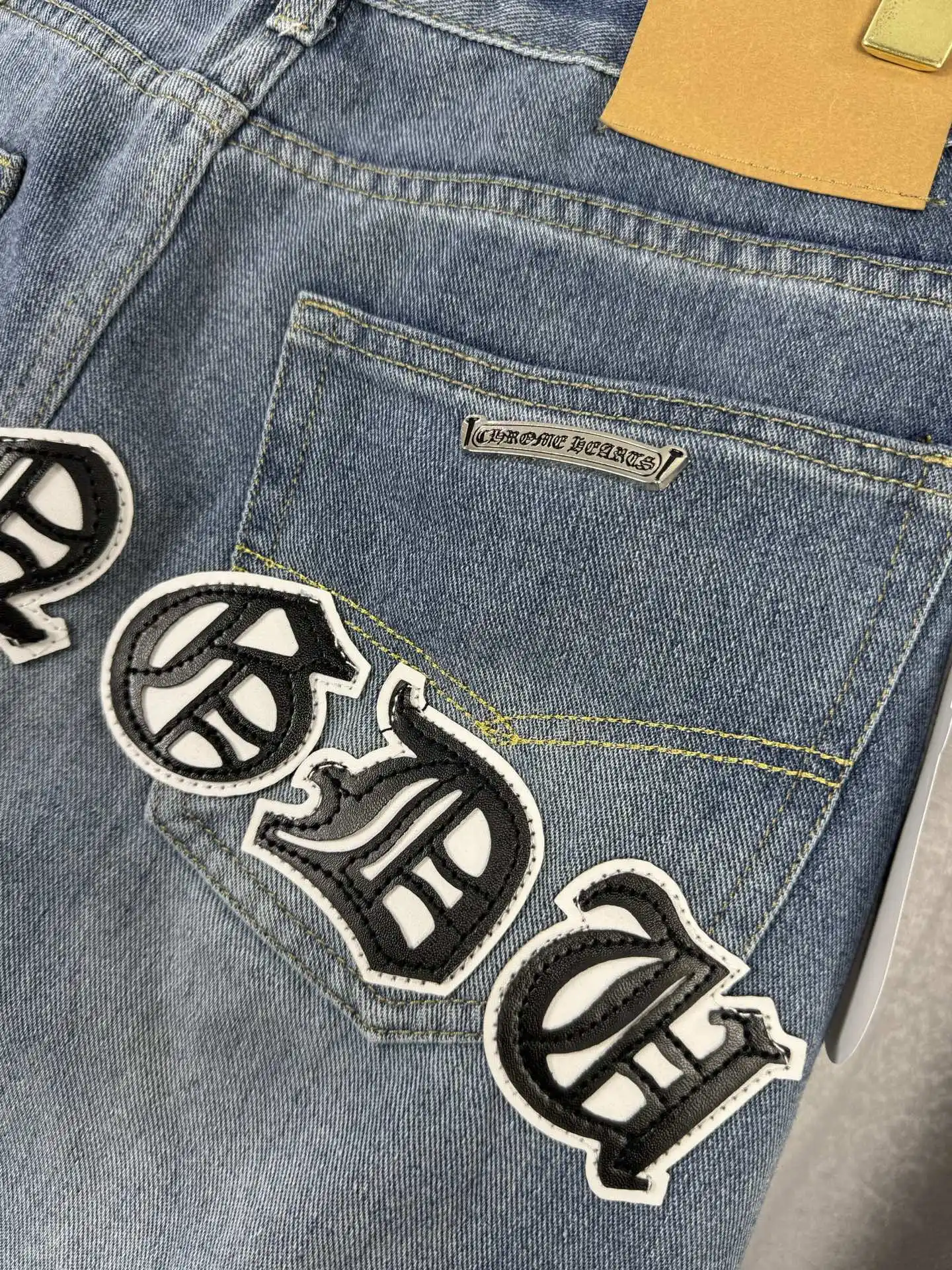 Leather Cross Patch Straight-Leg Jeans D18019579 — view 8