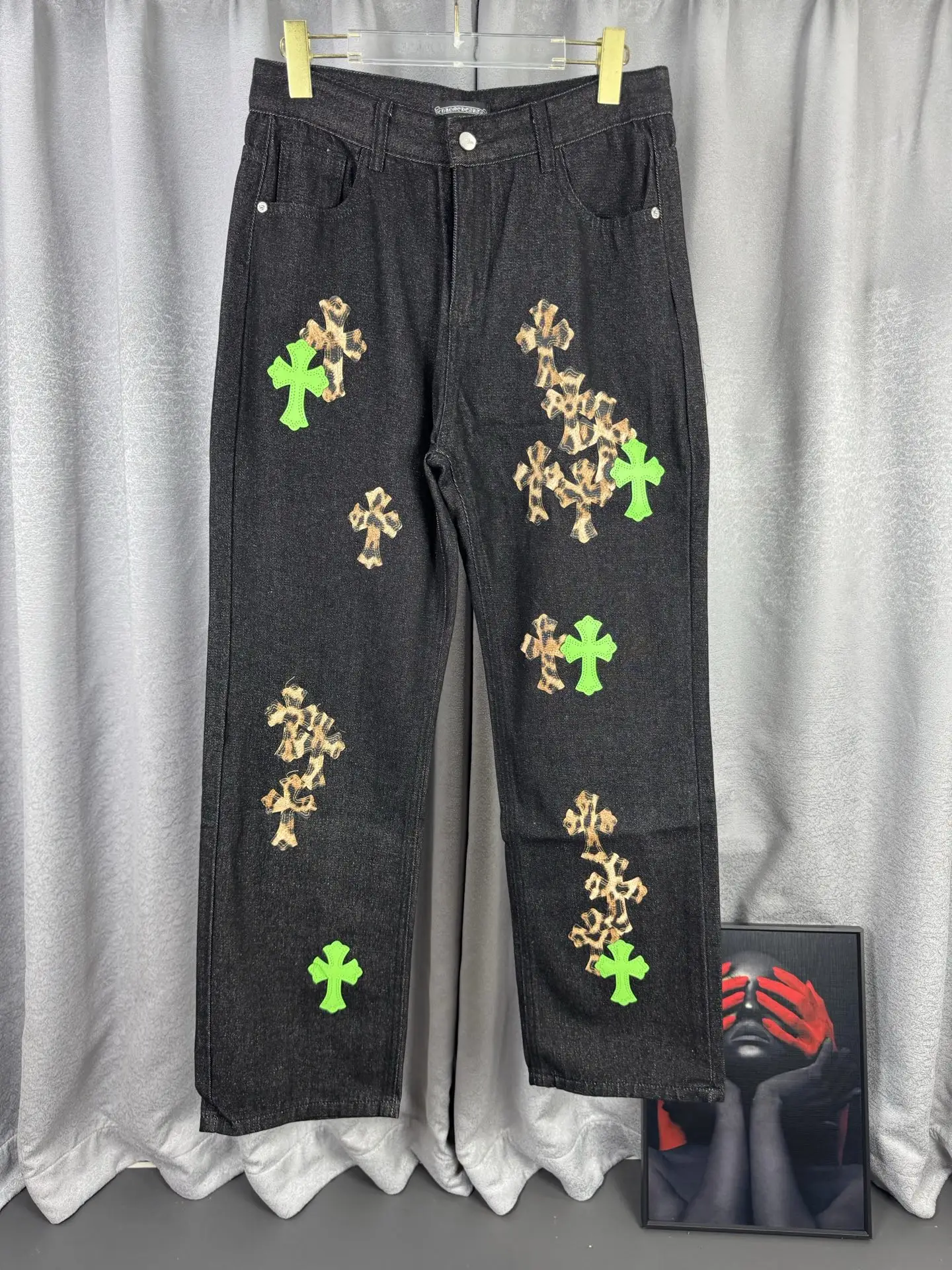 Chrome Hearts Leopard and Neon Cross Patch Jeans D18019545
