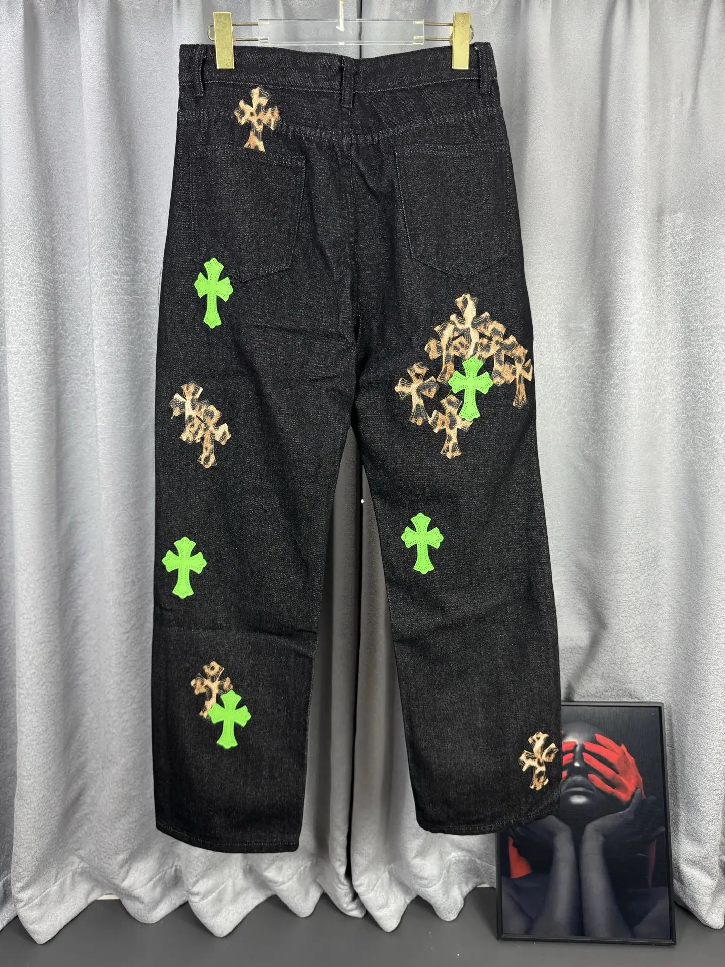 Chrome Hearts Leopard and Neon Cross Patch Jeans D18019545 — view 2