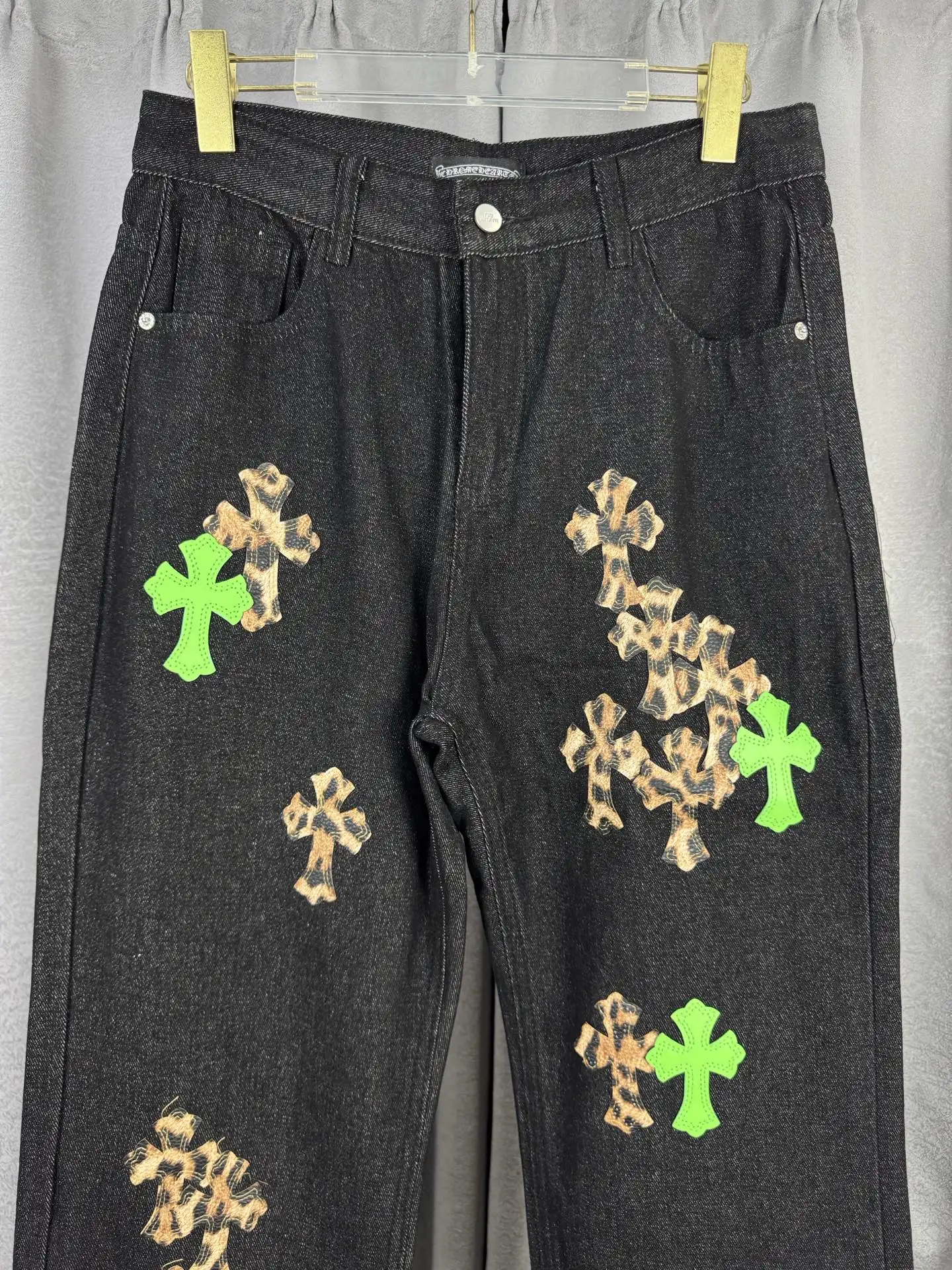 Chrome Hearts Leopard and Neon Cross Patch Jeans D18019545 — view 3