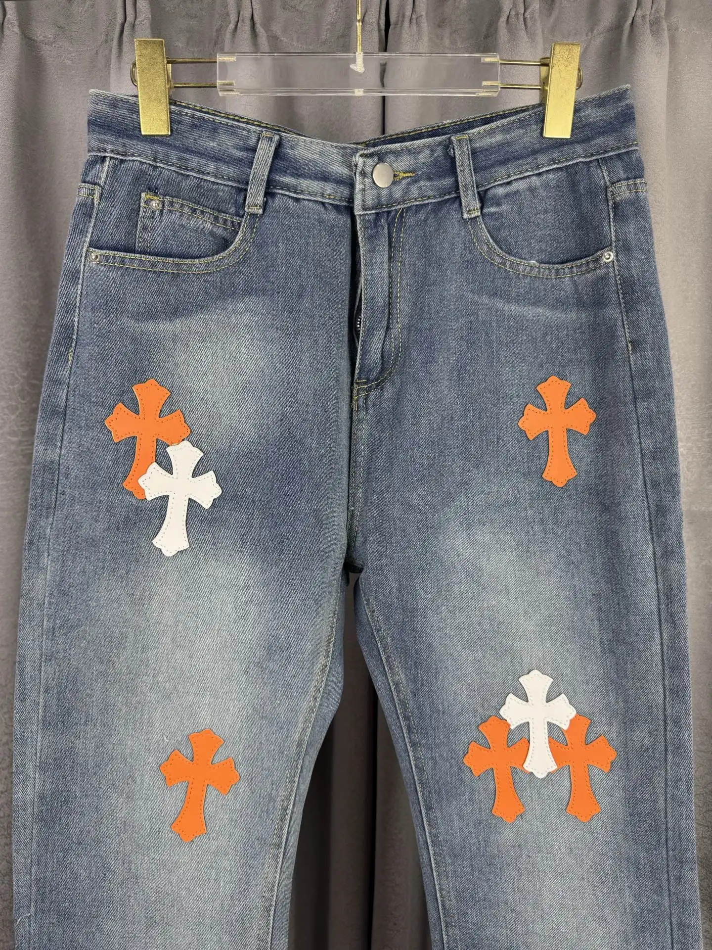 Leather Cross Patch Straight-Leg Jeans D18019544 — view 3