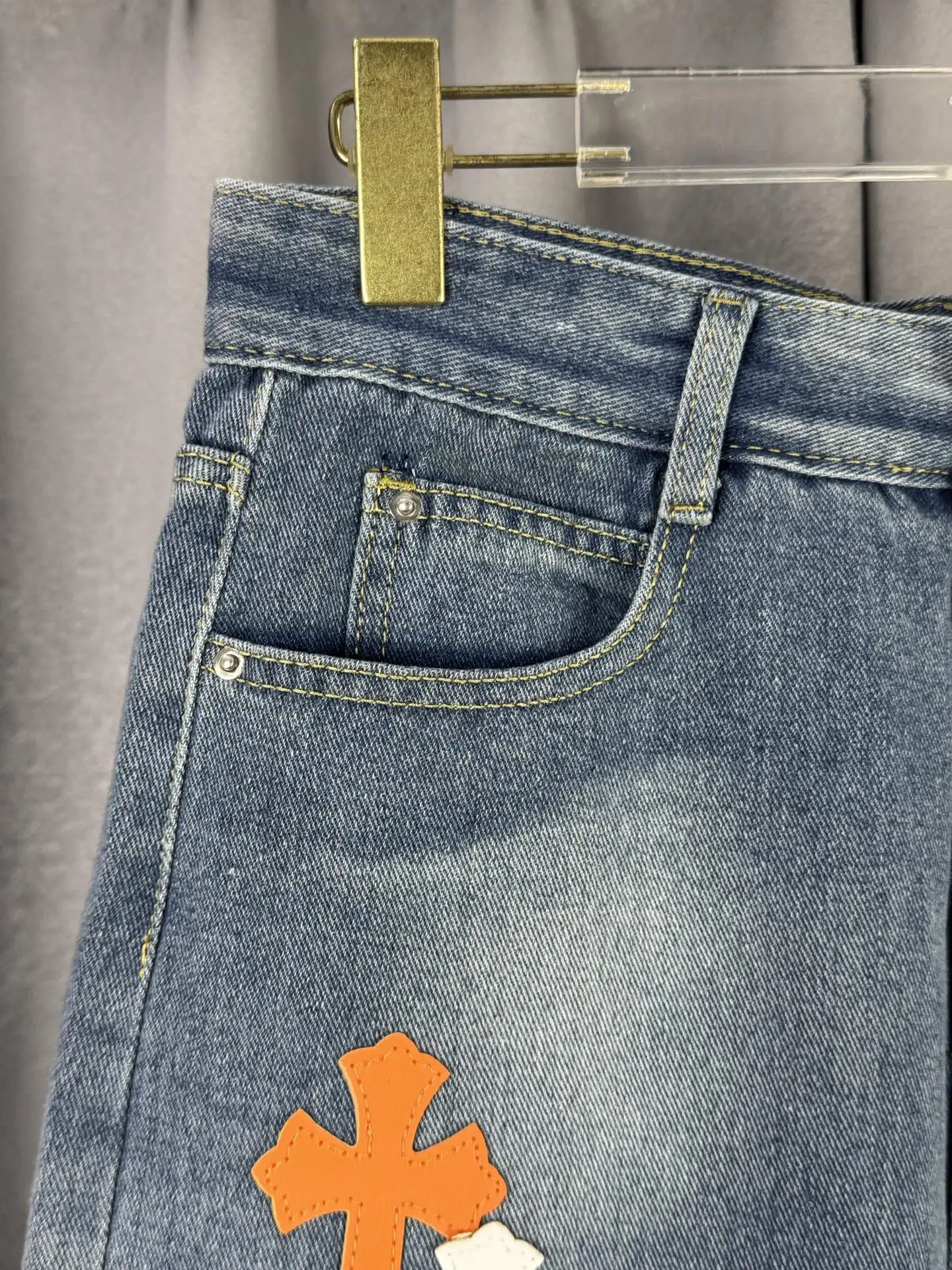 Leather Cross Patch Straight-Leg Jeans D18019544 — view 4