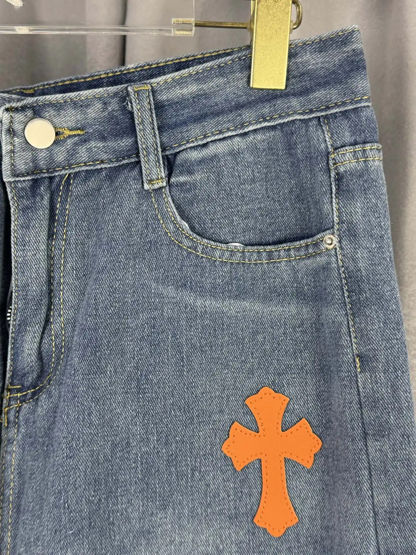 Leather Cross Patch Straight-Leg Jeans D18019544 — view 5
