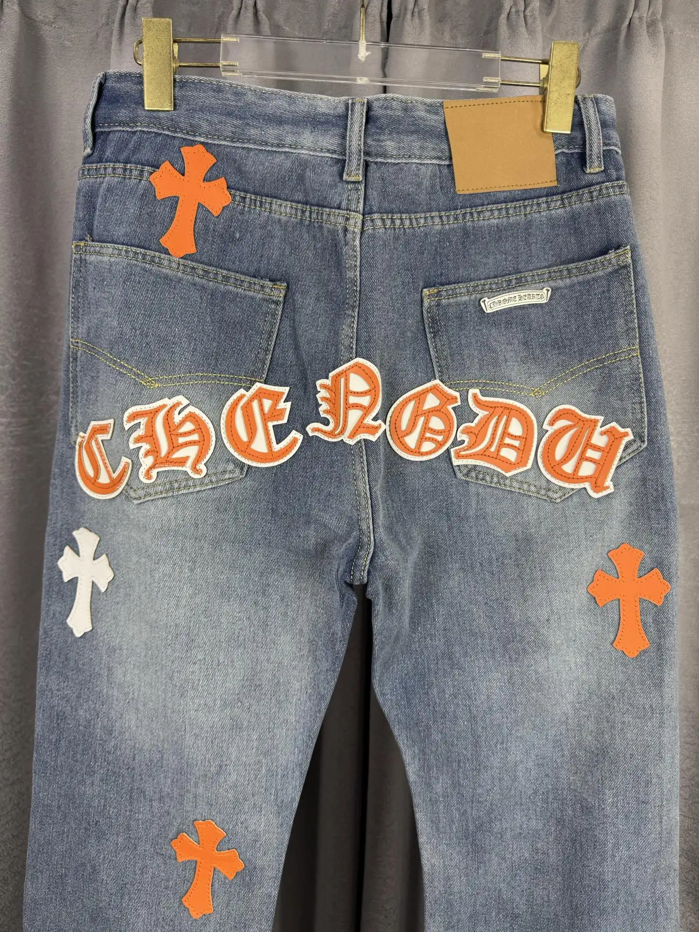 Leather Cross Patch Straight-Leg Jeans D18019544 — view 6