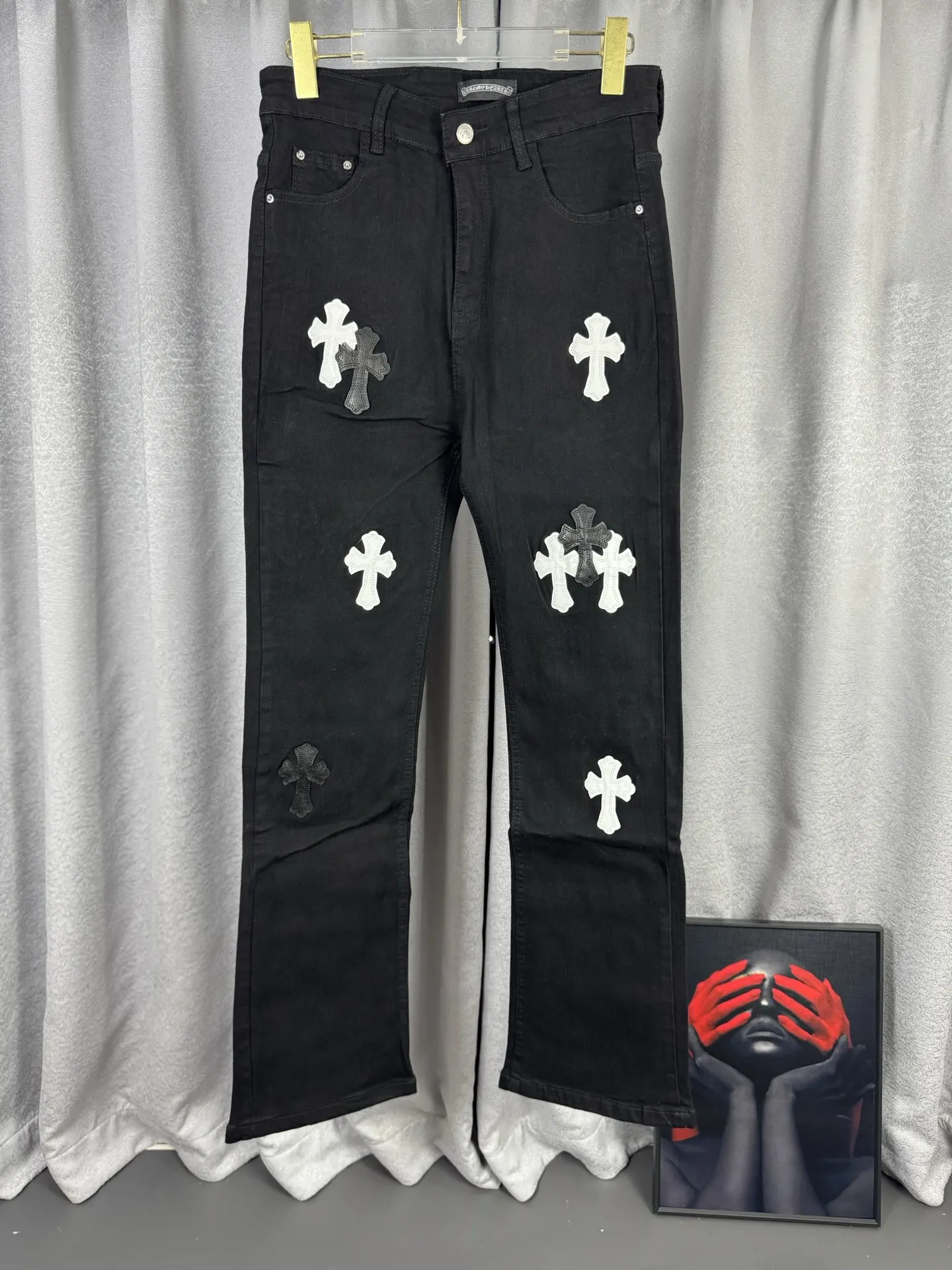 Chrome Hearts Leather Cross Patch Straight-Leg Jeans D18019547