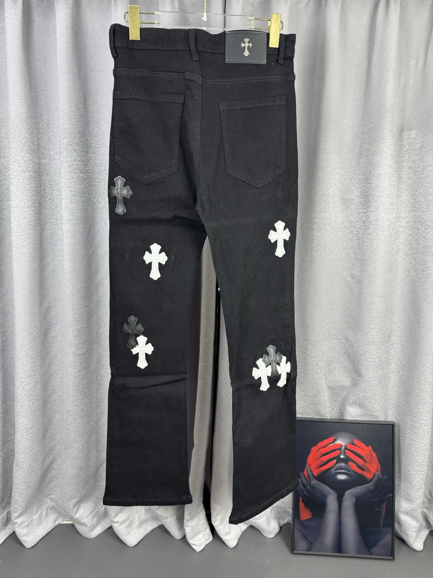 Chrome Hearts Leather Cross Patch Straight-Leg Jeans D18019547 — view 2