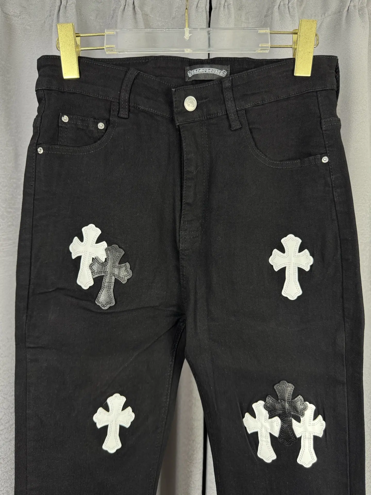 Chrome Hearts Leather Cross Patch Straight-Leg Jeans D18019547 — view 3