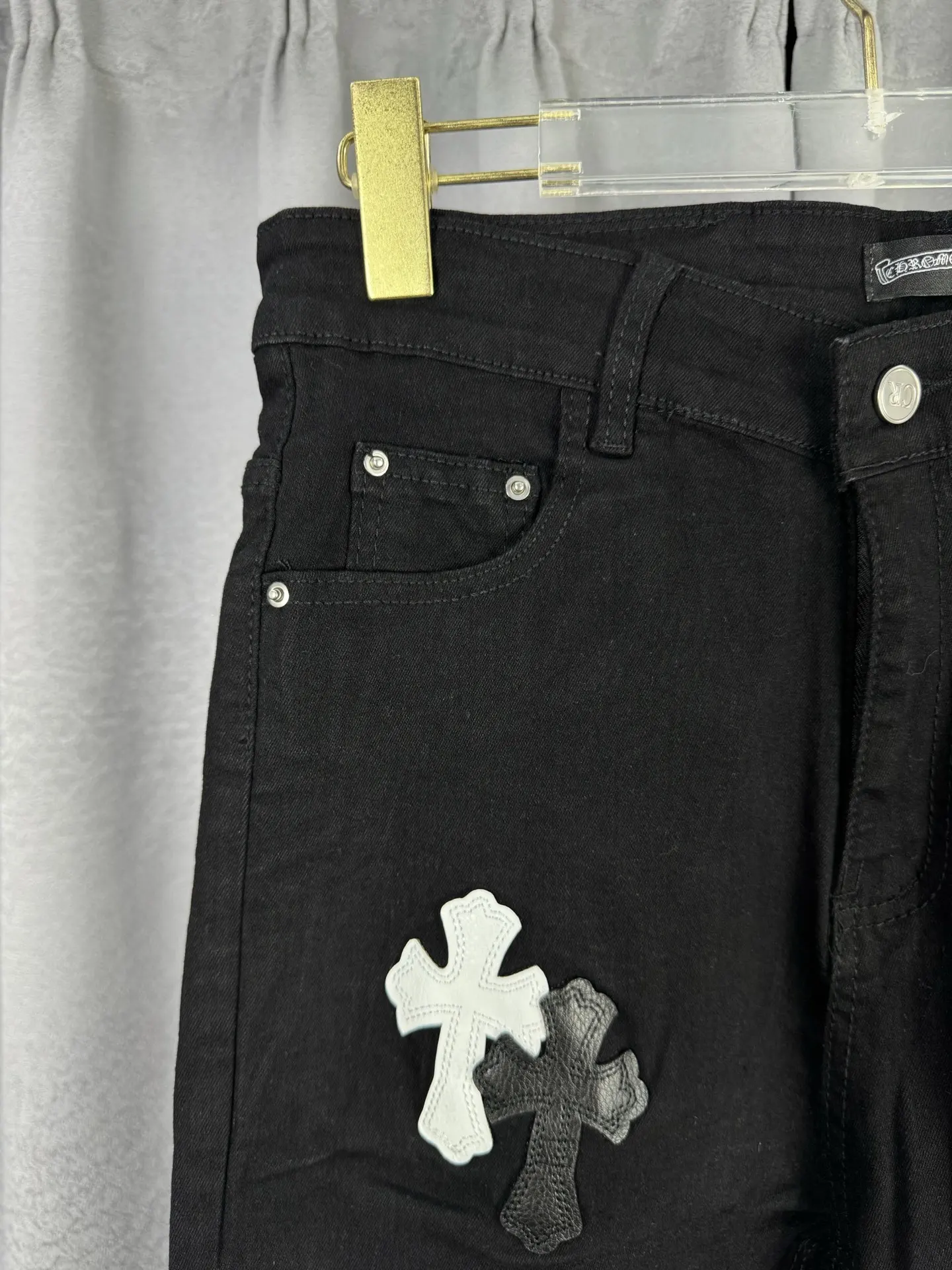 Chrome Hearts Leather Cross Patch Straight-Leg Jeans D18019547 — view 4
