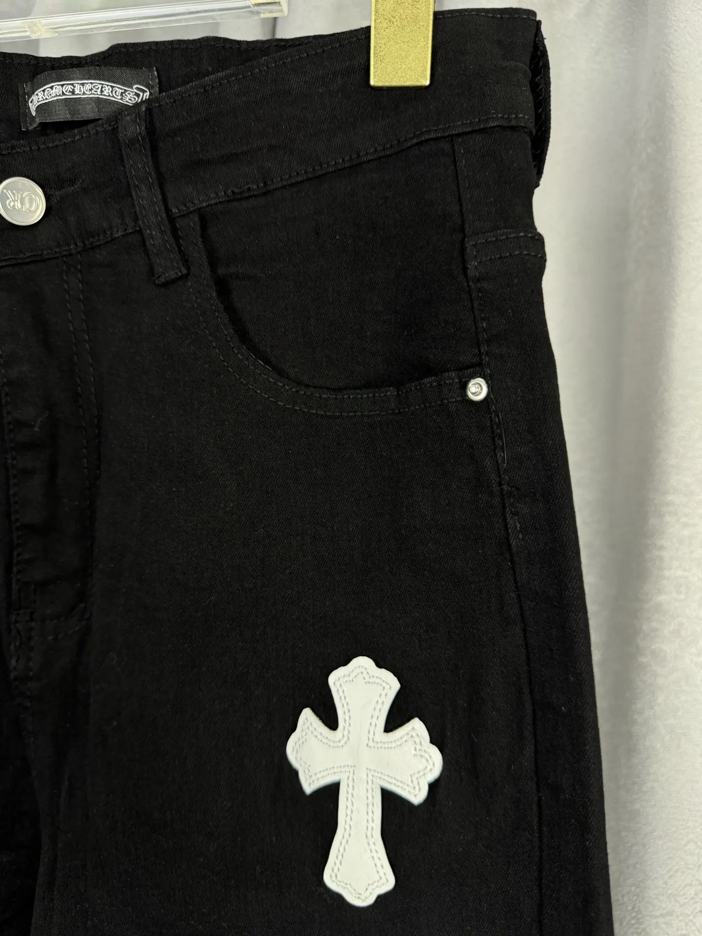 Chrome Hearts Leather Cross Patch Straight-Leg Jeans D18019547 — view 6