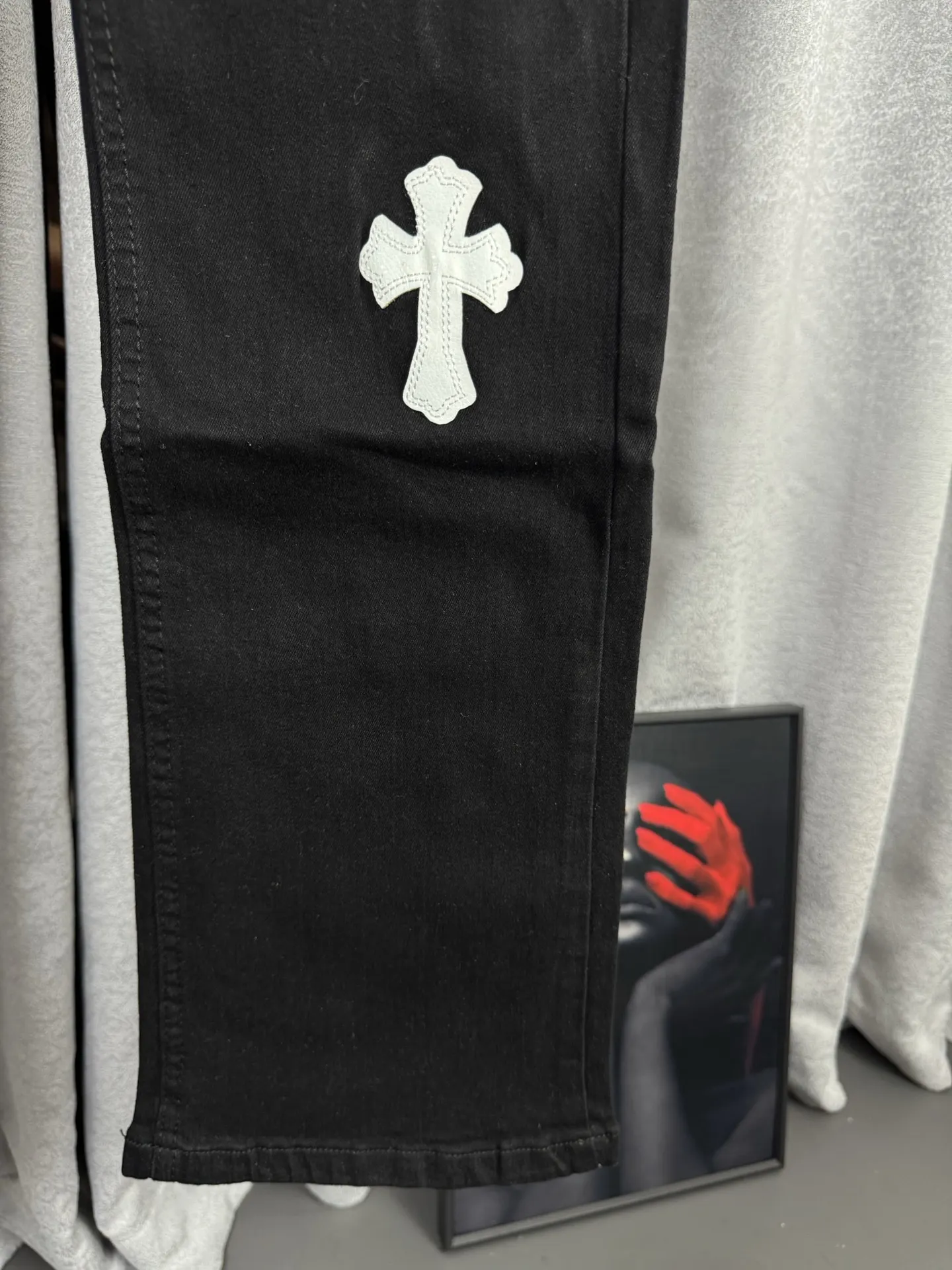 Chrome Hearts Leather Cross Patch Straight-Leg Jeans D18019547 — view 8
