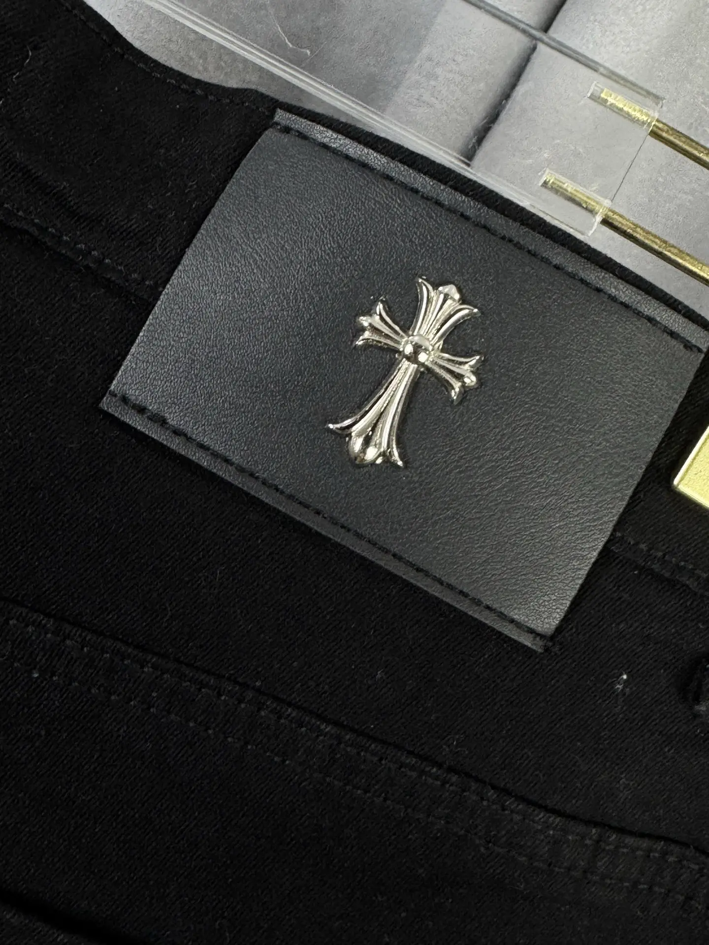 Chrome Hearts Leather Cross Patch Straight-Leg Jeans D18019547 — view 9