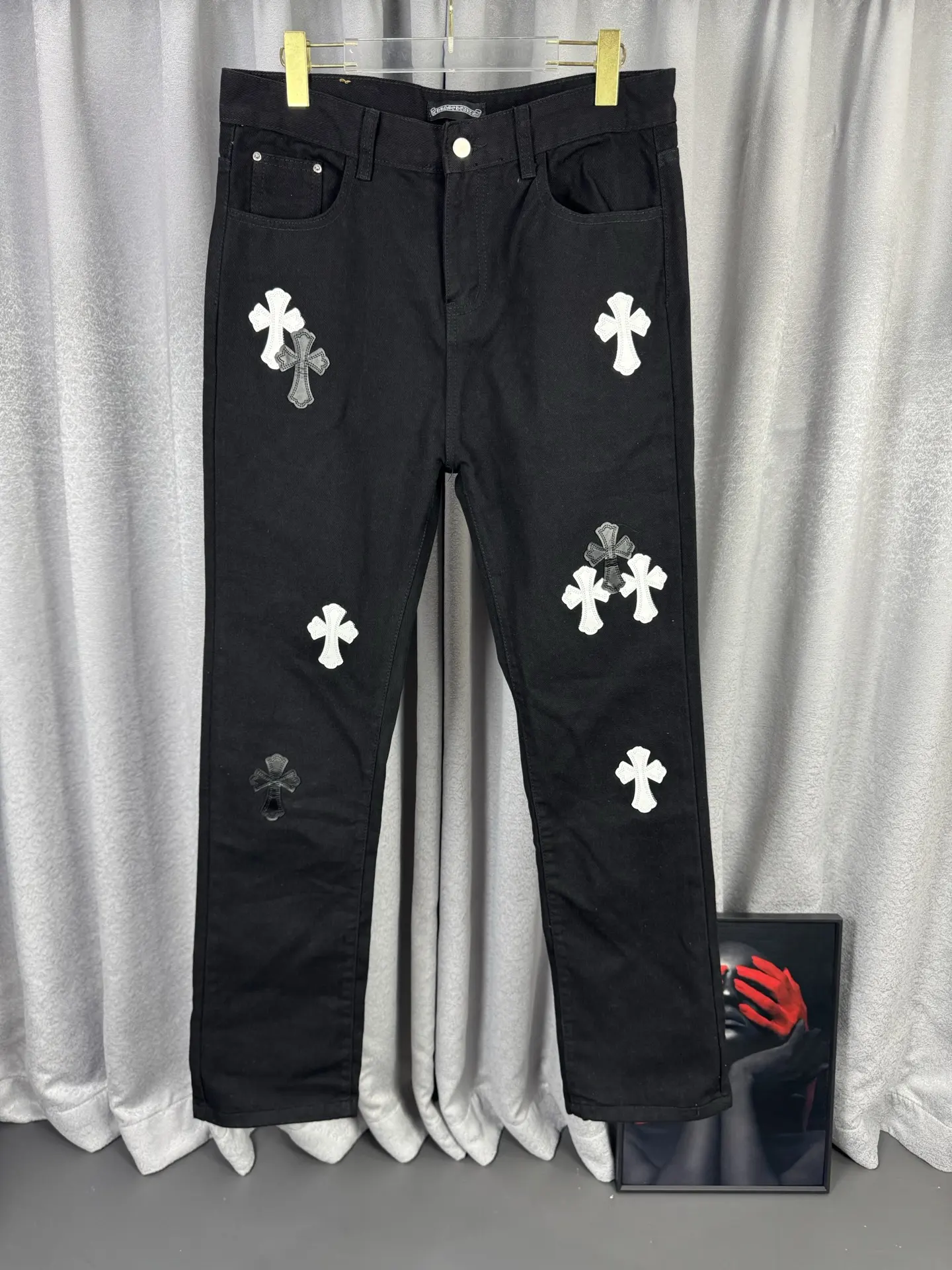 Chrome Hearts Leather Cross Patch Straight-Leg Jeans D18019578