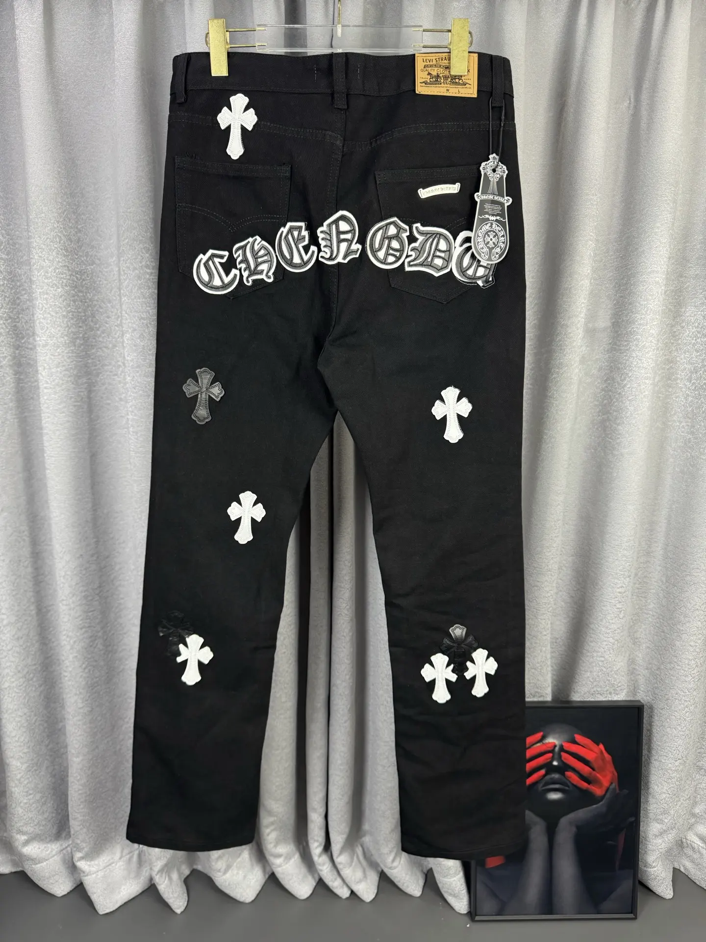 Chrome Hearts Leather Cross Patch Straight-Leg Jeans D18019578 — view 2