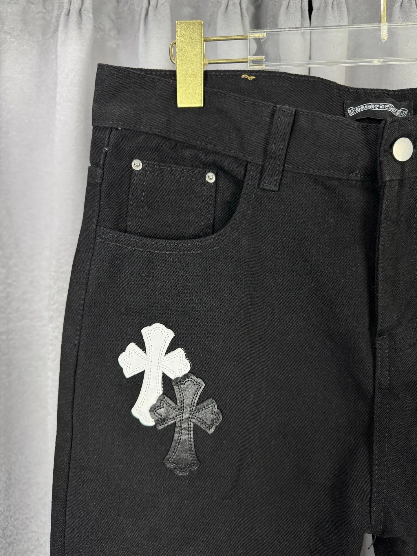 Chrome Hearts Leather Cross Patch Straight-Leg Jeans D18019578 — view 3