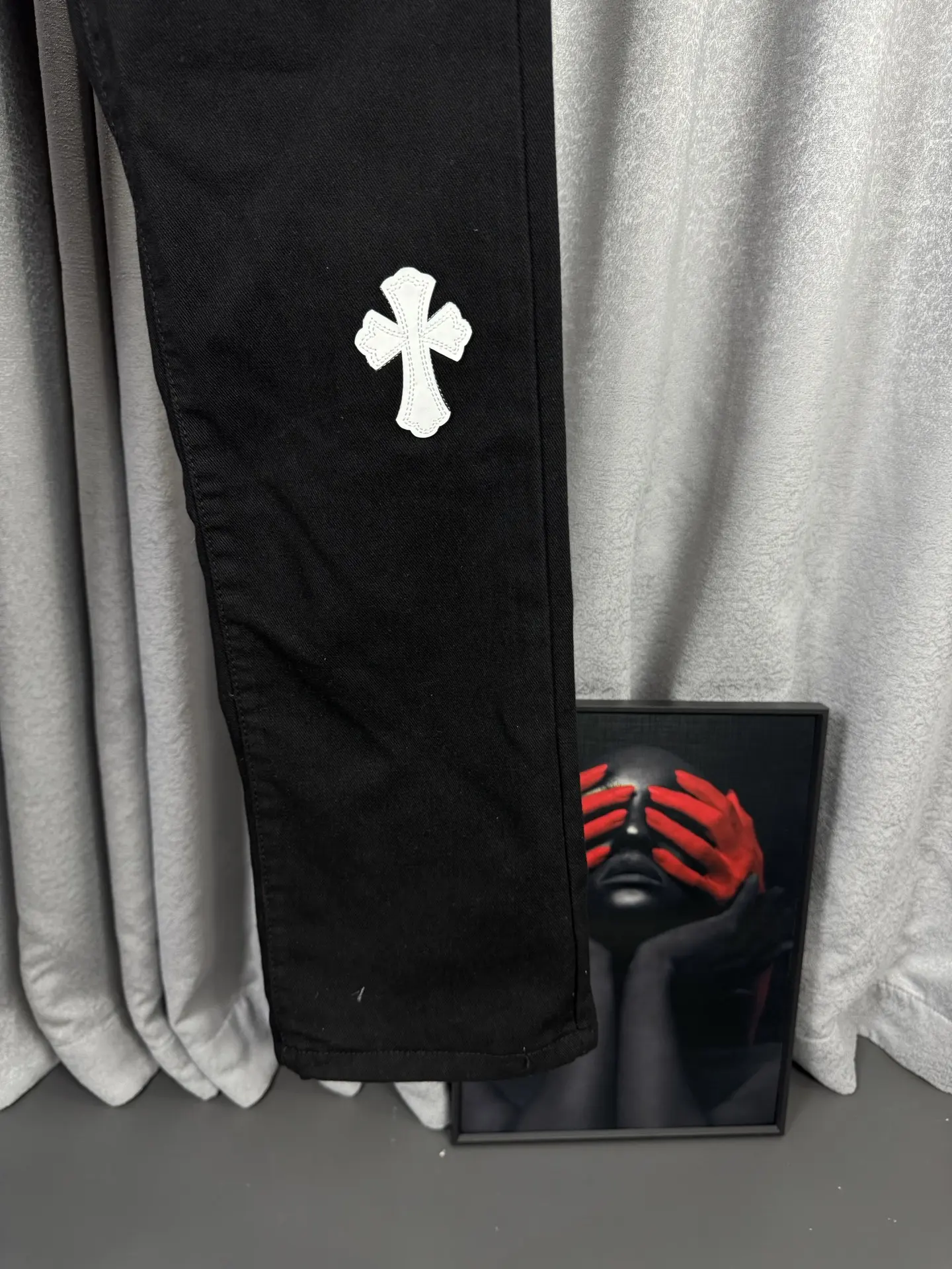 Chrome Hearts Leather Cross Patch Straight-Leg Jeans D18019578 — view 7