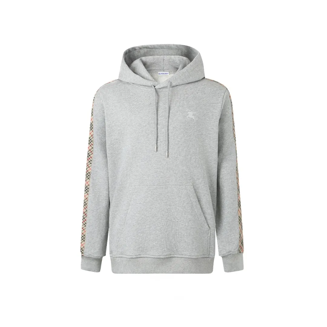 Check-Trim Cotton-Blend Jersey Hoodie D18521662