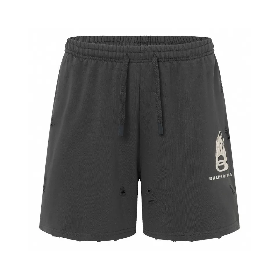 Distressed Flame Logo Embroidered Cotton Shorts D19513204