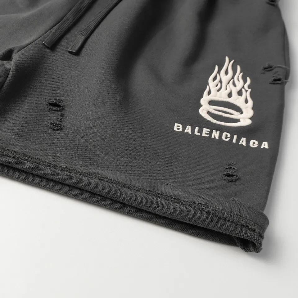 Distressed Flame Logo Embroidered Cotton Shorts D19513204 — view 6