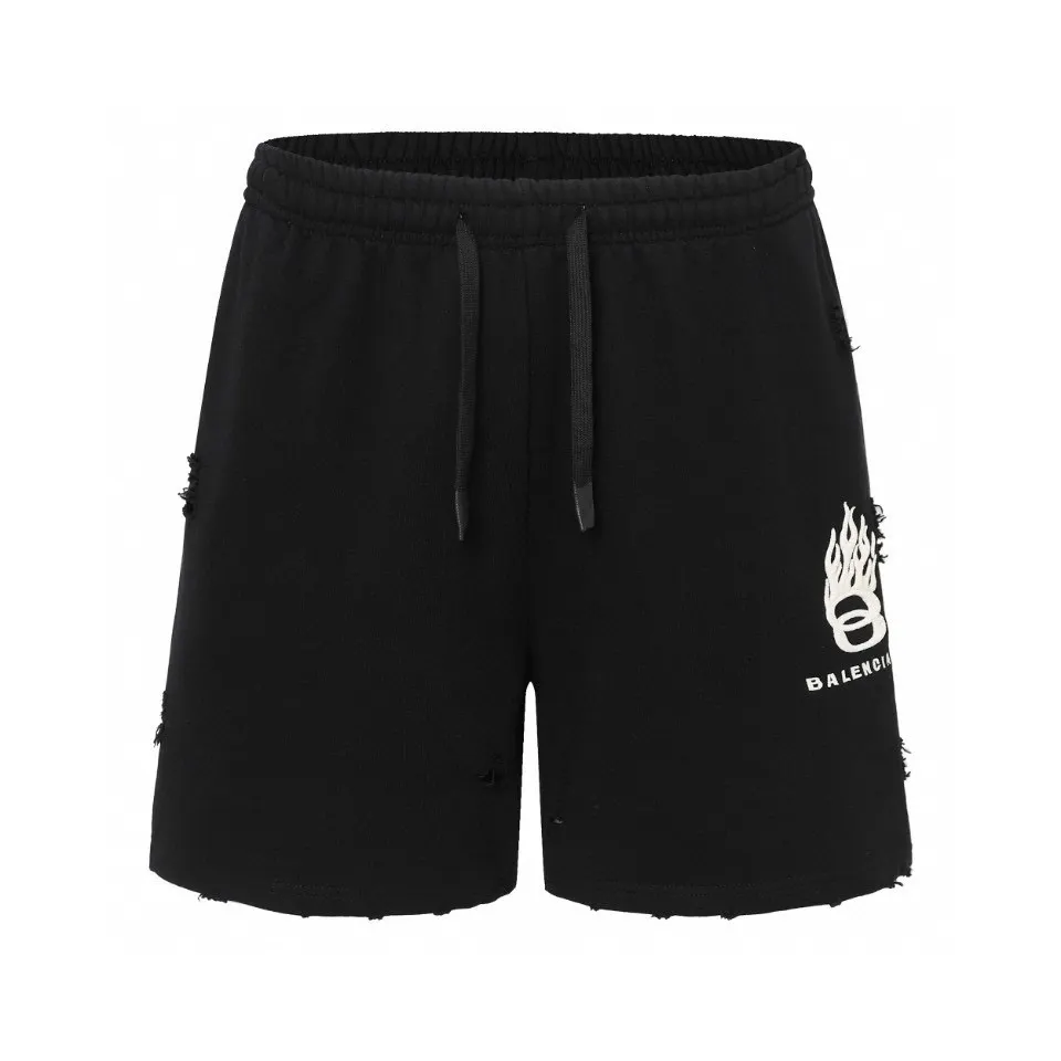 Flame Logo Distressed Cotton Shorts D19513206