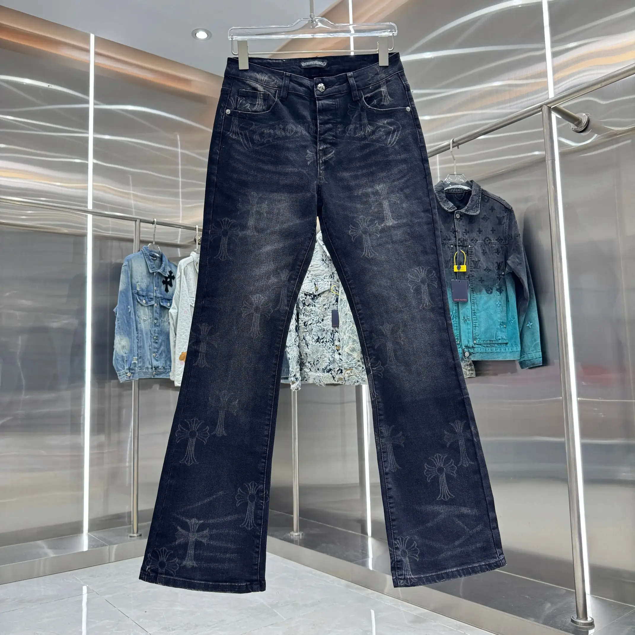 Chrome Hearts Cross-Print Flared Stretch Jeans D20019115