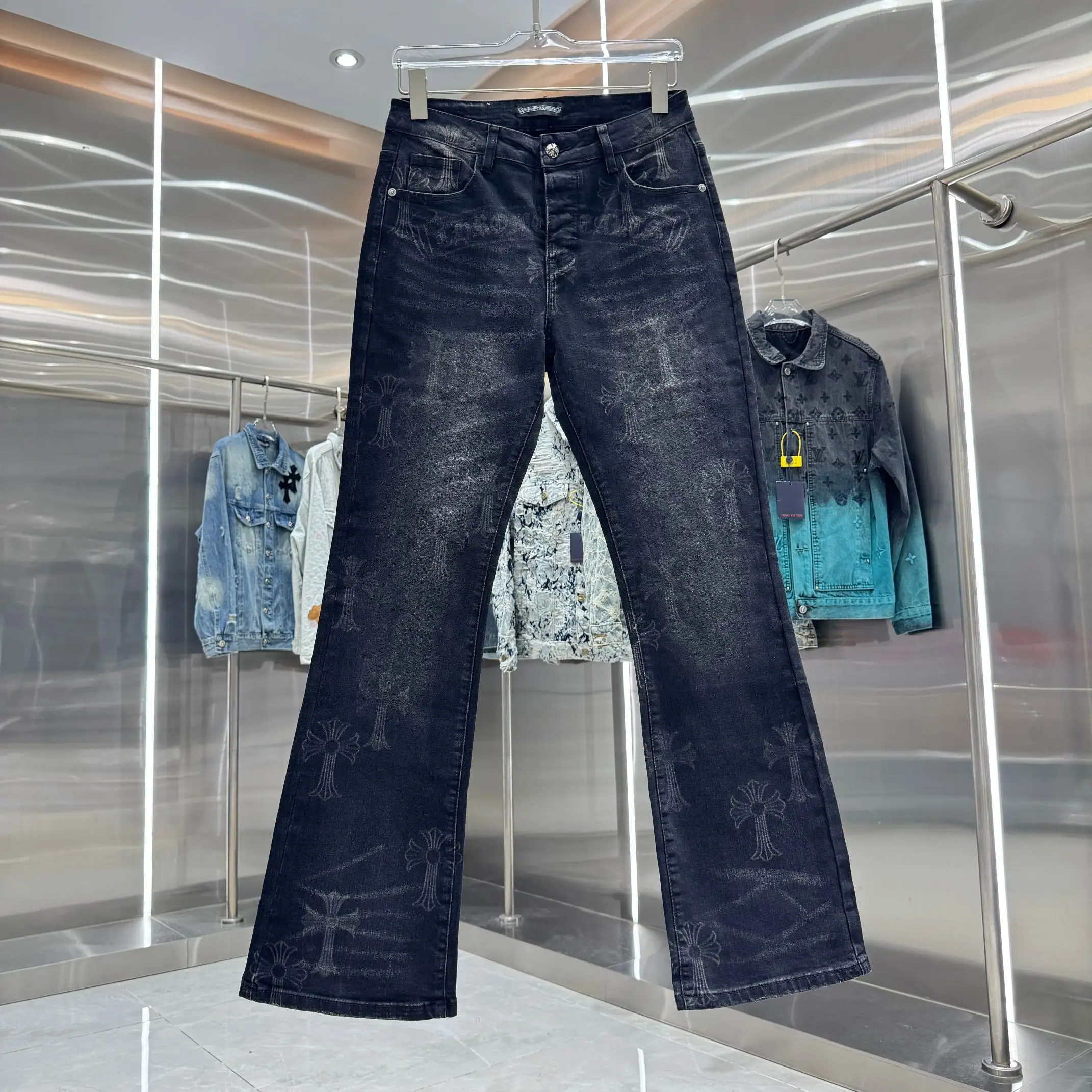 Chrome Hearts Cross-Print Flared Stretch Jeans D20019115