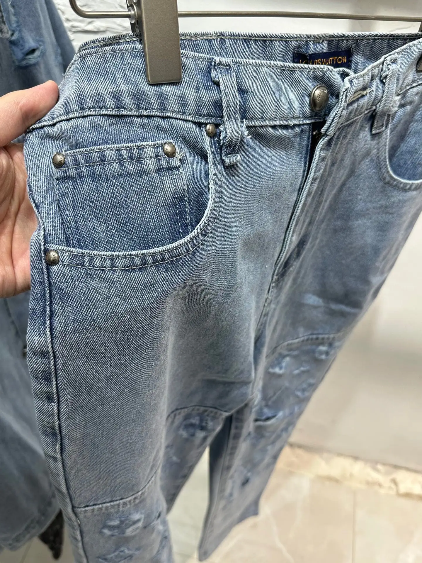 Monogram Distressed Straight-Leg Jeans D20013847 — view 2