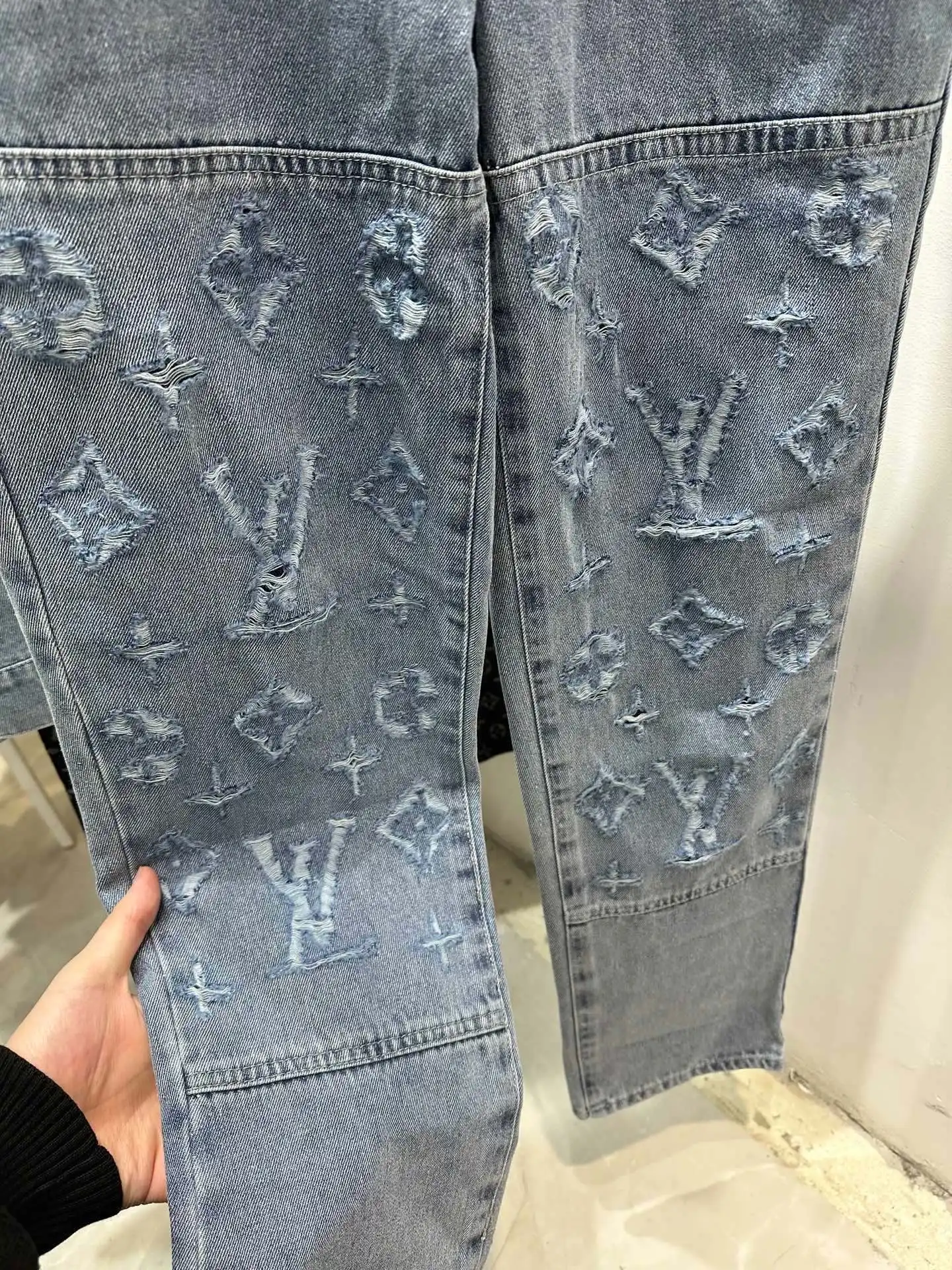 Monogram Distressed Straight-Leg Jeans D20013847 — view 3