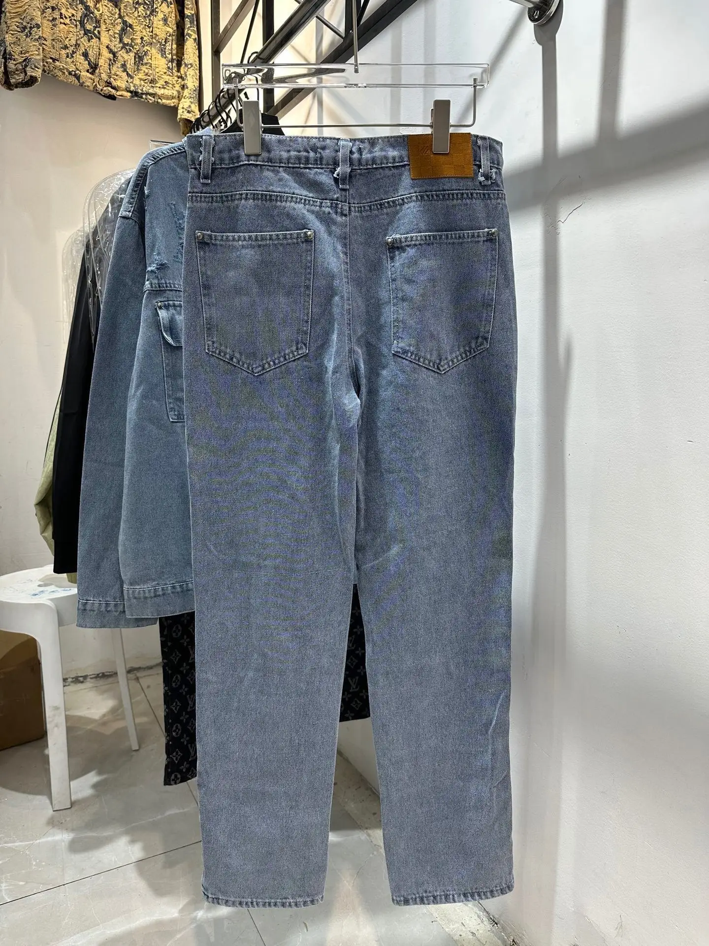 Monogram Distressed Straight-Leg Jeans D20013847 — view 6