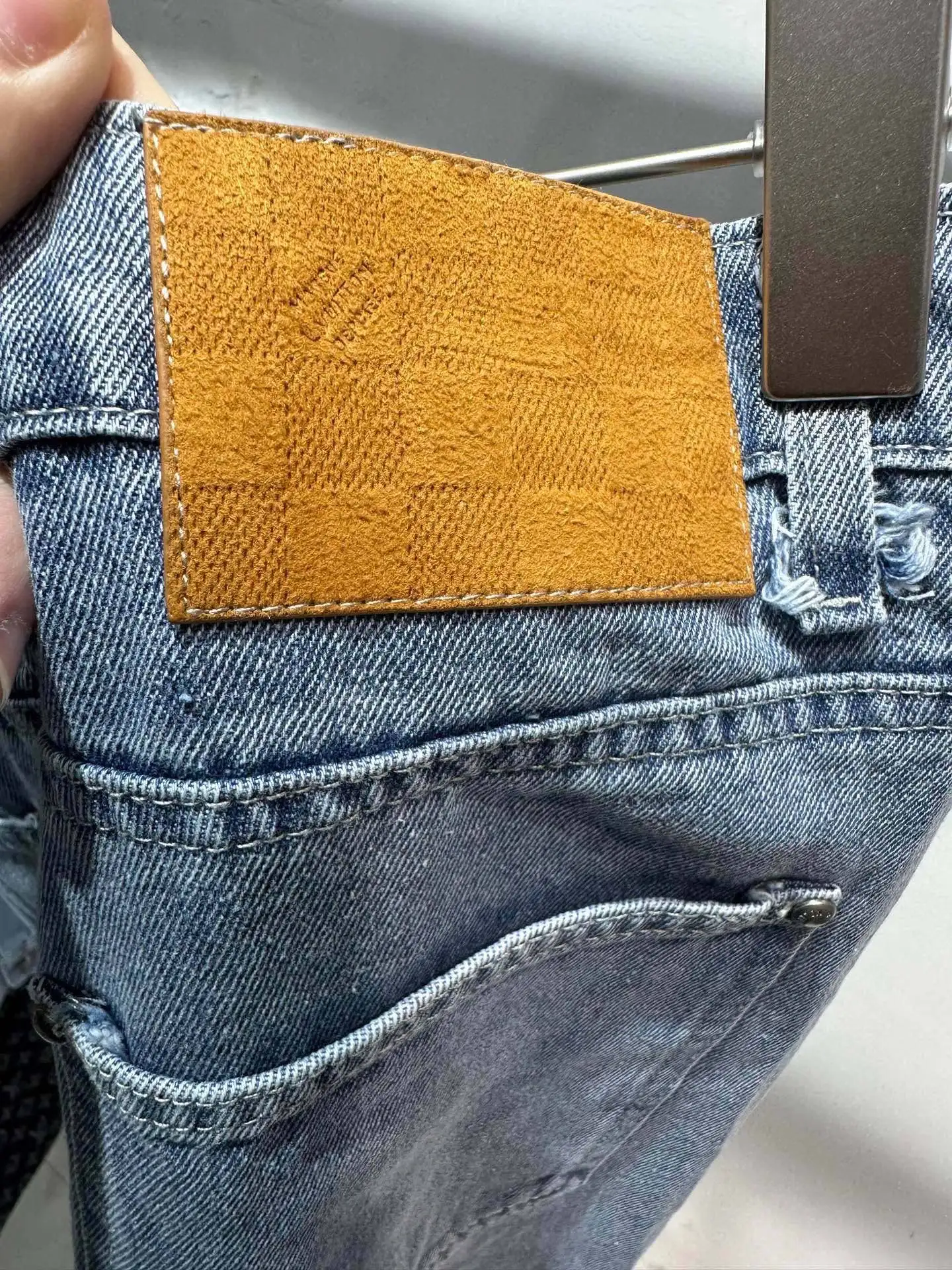 Monogram Distressed Straight-Leg Jeans D20013847 — view 8