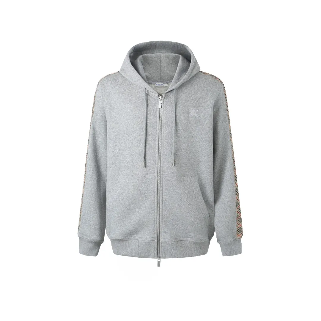 Check-Trim Embroidered Zip-Up Hoodie D20521673
