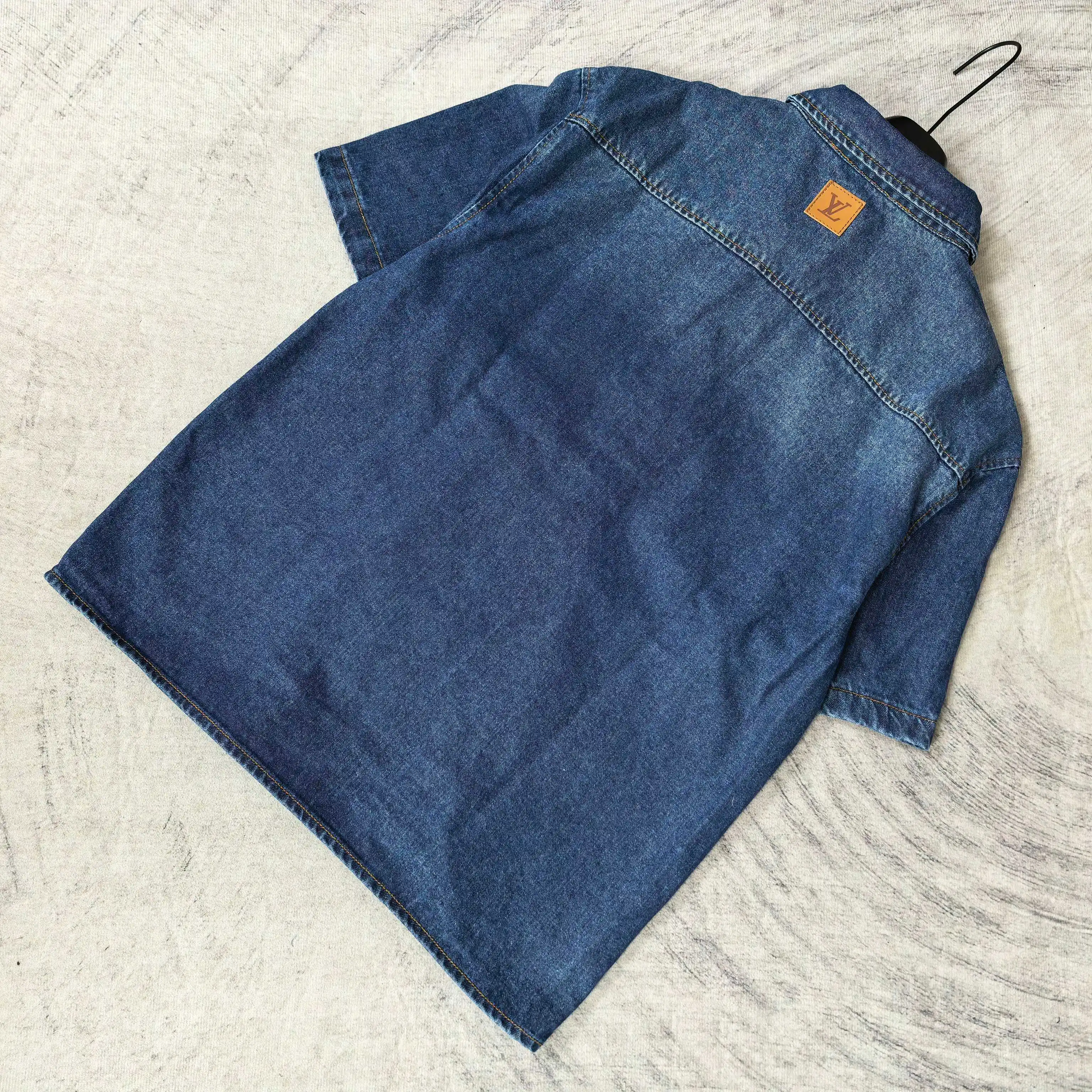 Logo-Embroidered Denim Short-Sleeve Shirt D20524506 — view 5