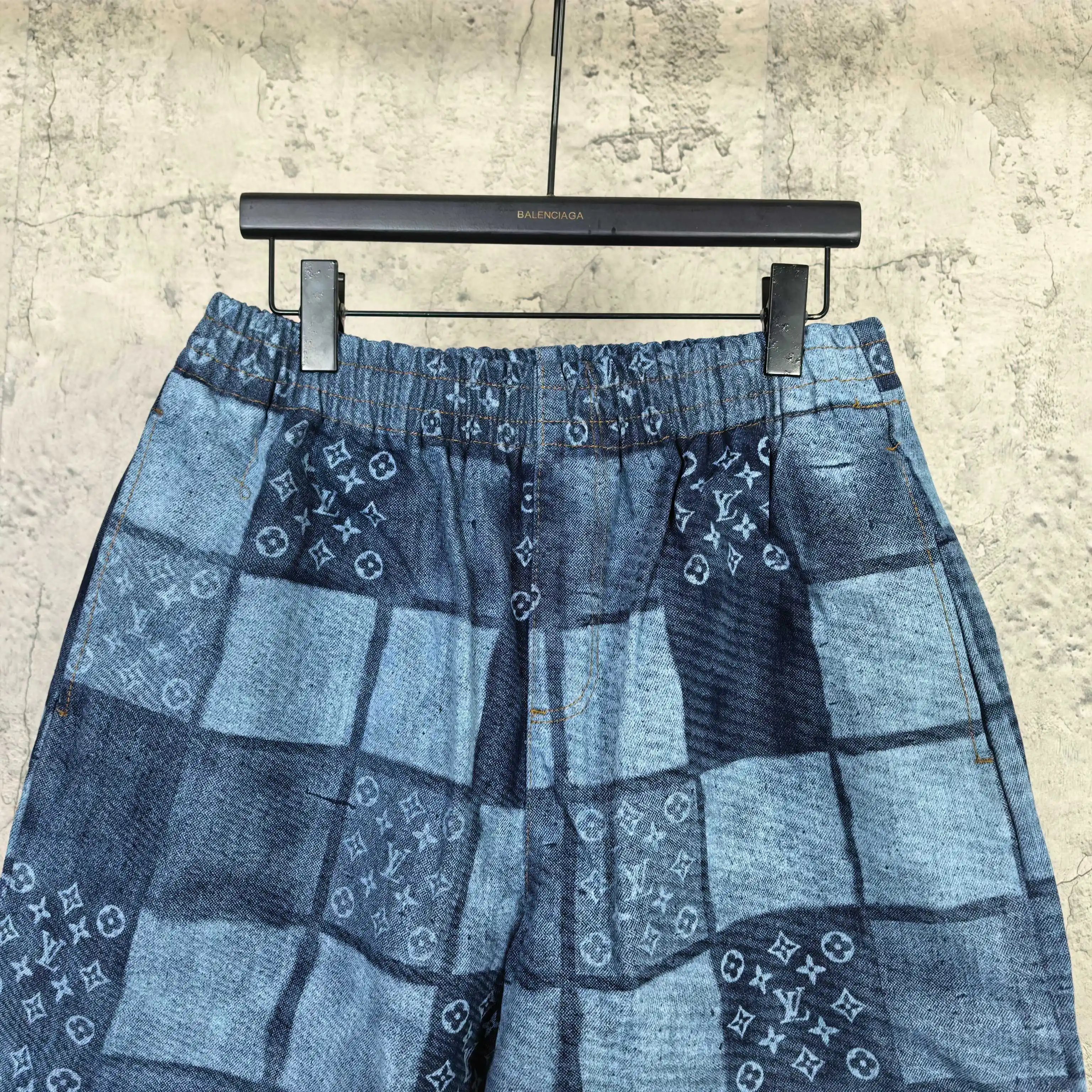 Monogram Patchwork Denim Drawstring Shorts D20524508 — view 3
