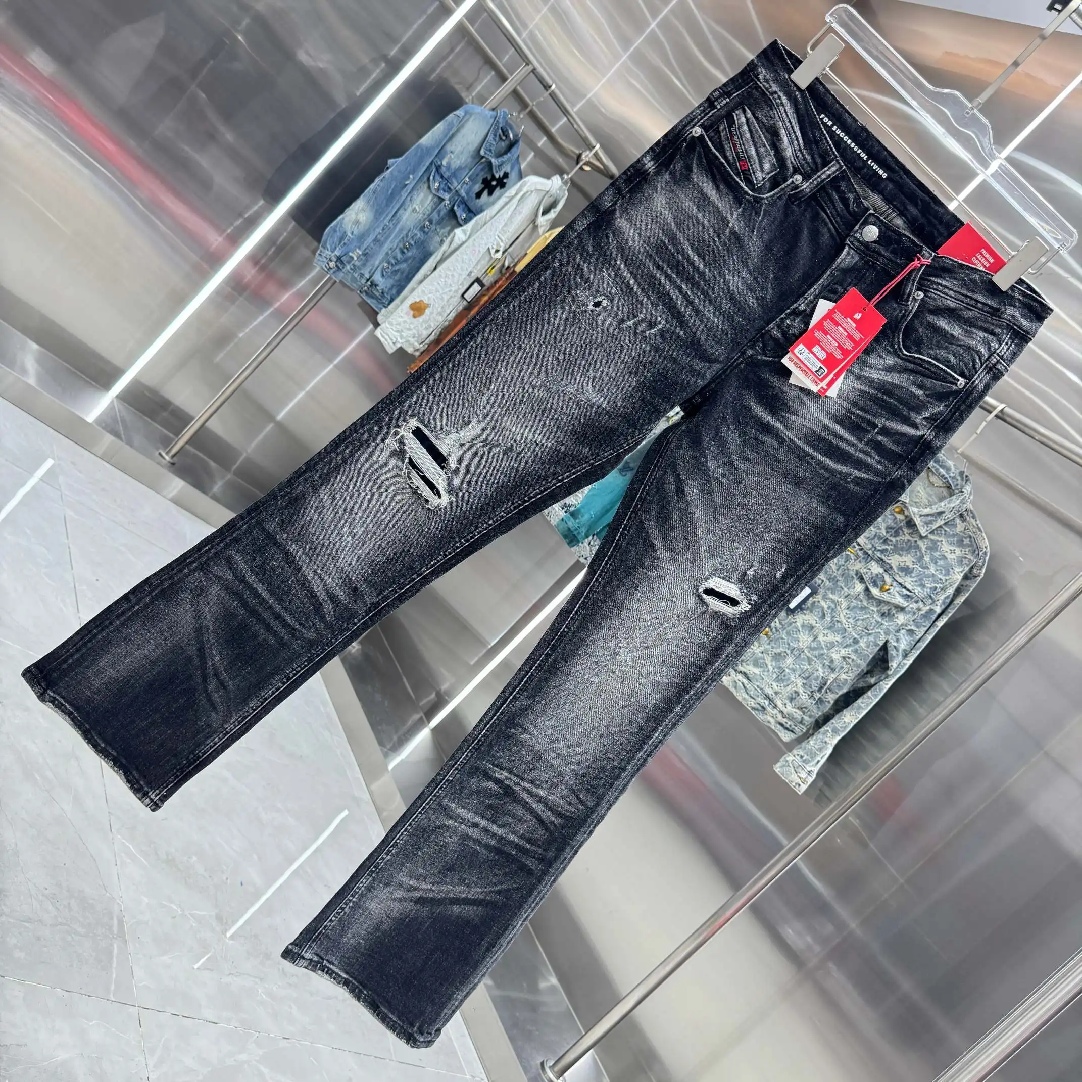 Distressed Bootcut Jeans in Washed Black D22019124 — view 3