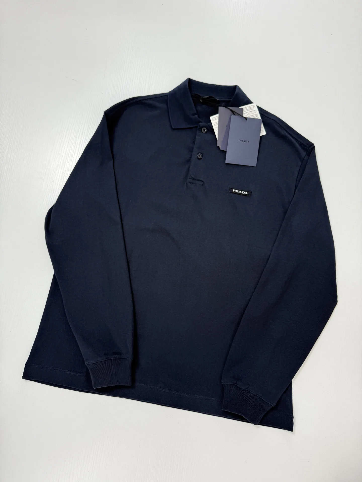 Logo-Patch Long-Sleeved Cotton Polo Shirt D22022050 — view 3