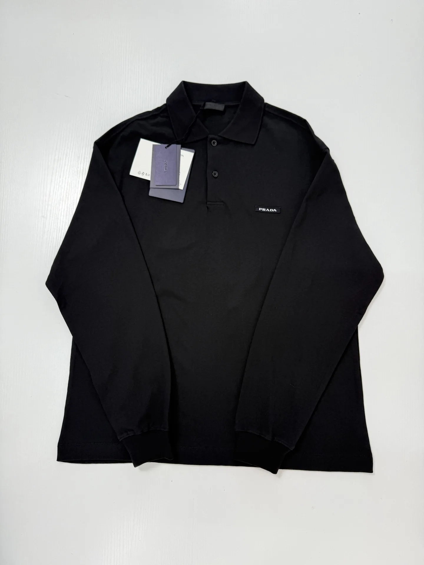 Logo-Patch Long-Sleeved Cotton Polo Shirt D22022052 — view 3