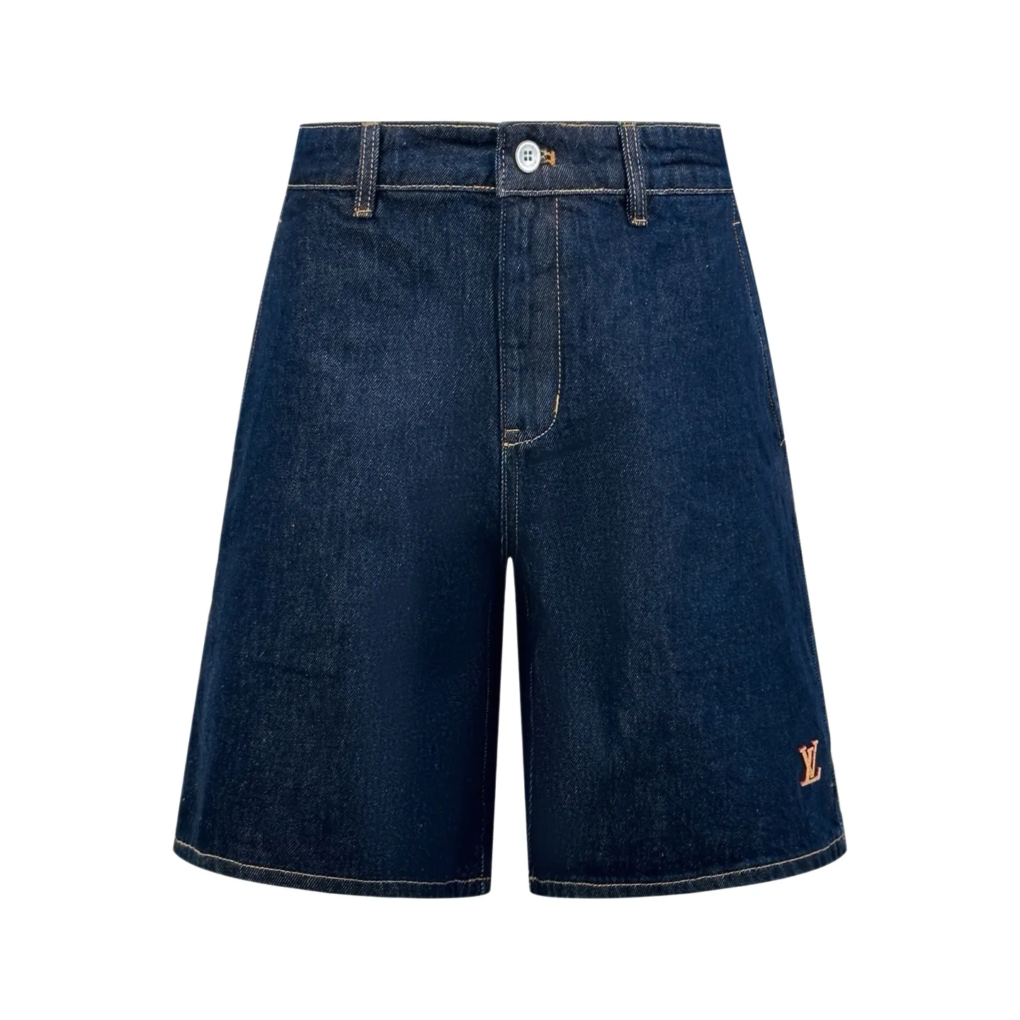 Leather Patch Indigo Denim Shorts D22522321