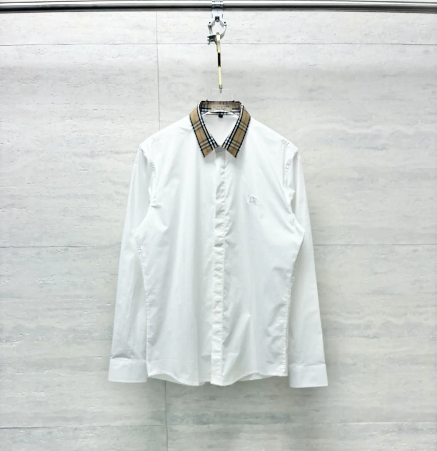 Check-Trim Cotton Poplin Shirt D22519096