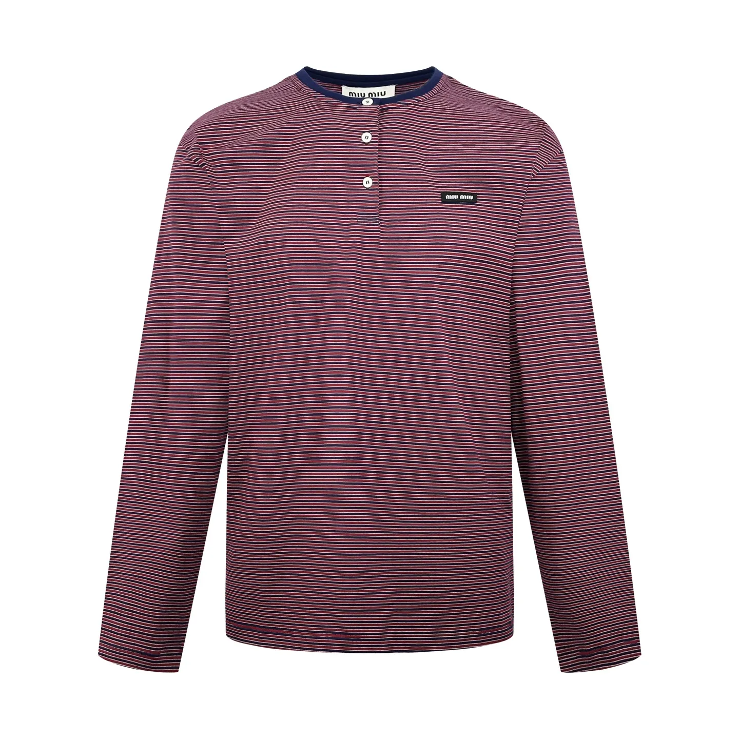 Striped Cotton Jersey Henley Top D22520517