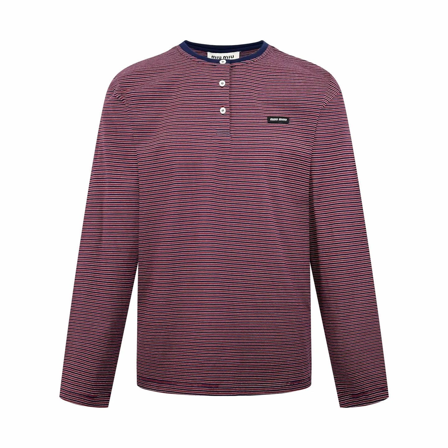 Striped Cotton Henley Long-Sleeve Top D23520510