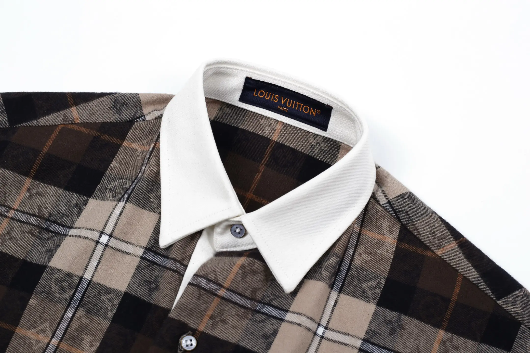 Monogram Plaid Flannel Contrast Collar Shirt D24024915 — view 3