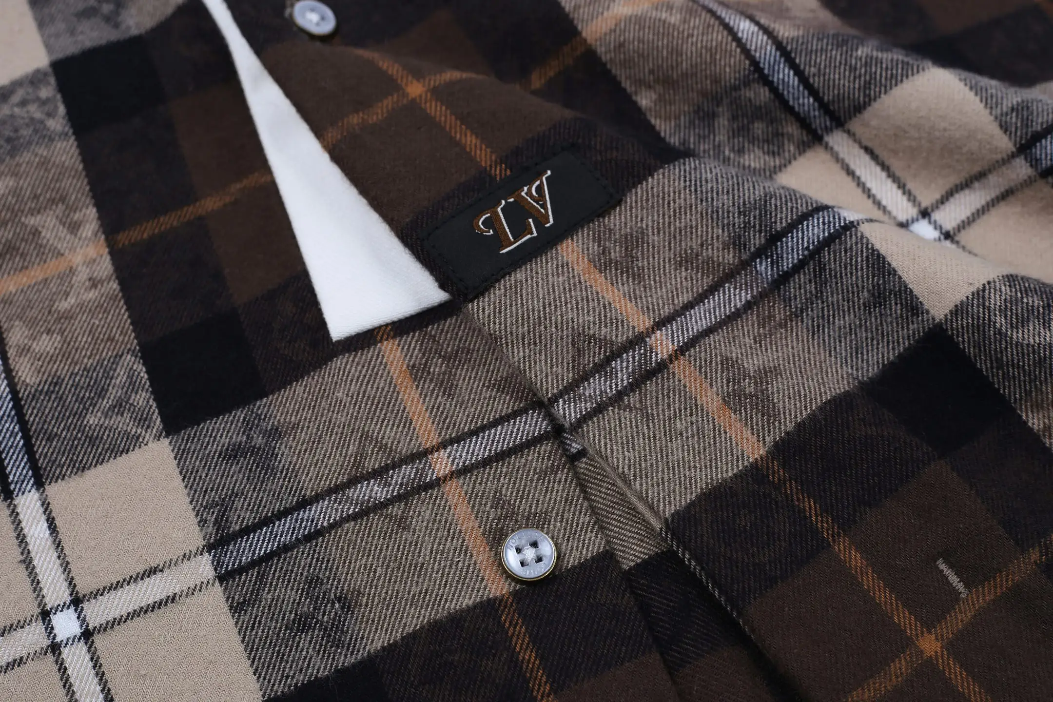 Monogram Plaid Flannel Contrast Collar Shirt D24024915 — view 5