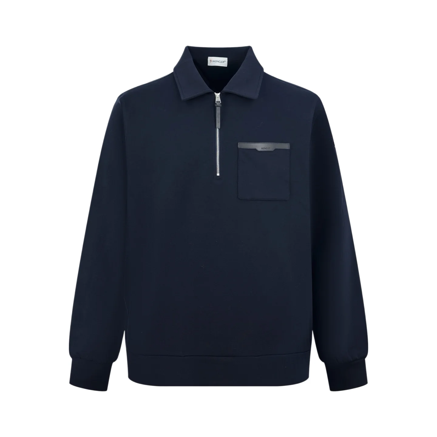 Leather-Trimmed Half-Zip Cotton-Blend Sweatshirt D24022302