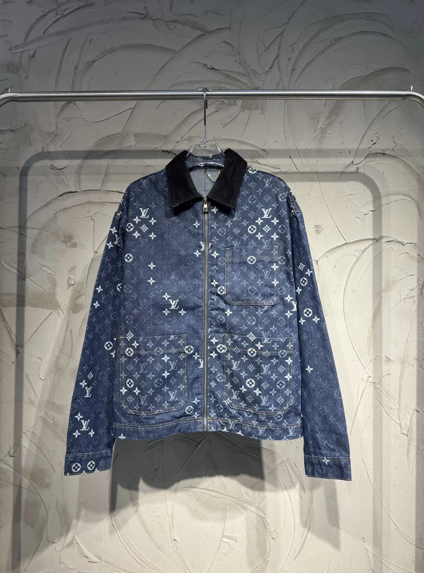 Monogram Denim Zip-Up Jacket with Corduroy Collar D24524343