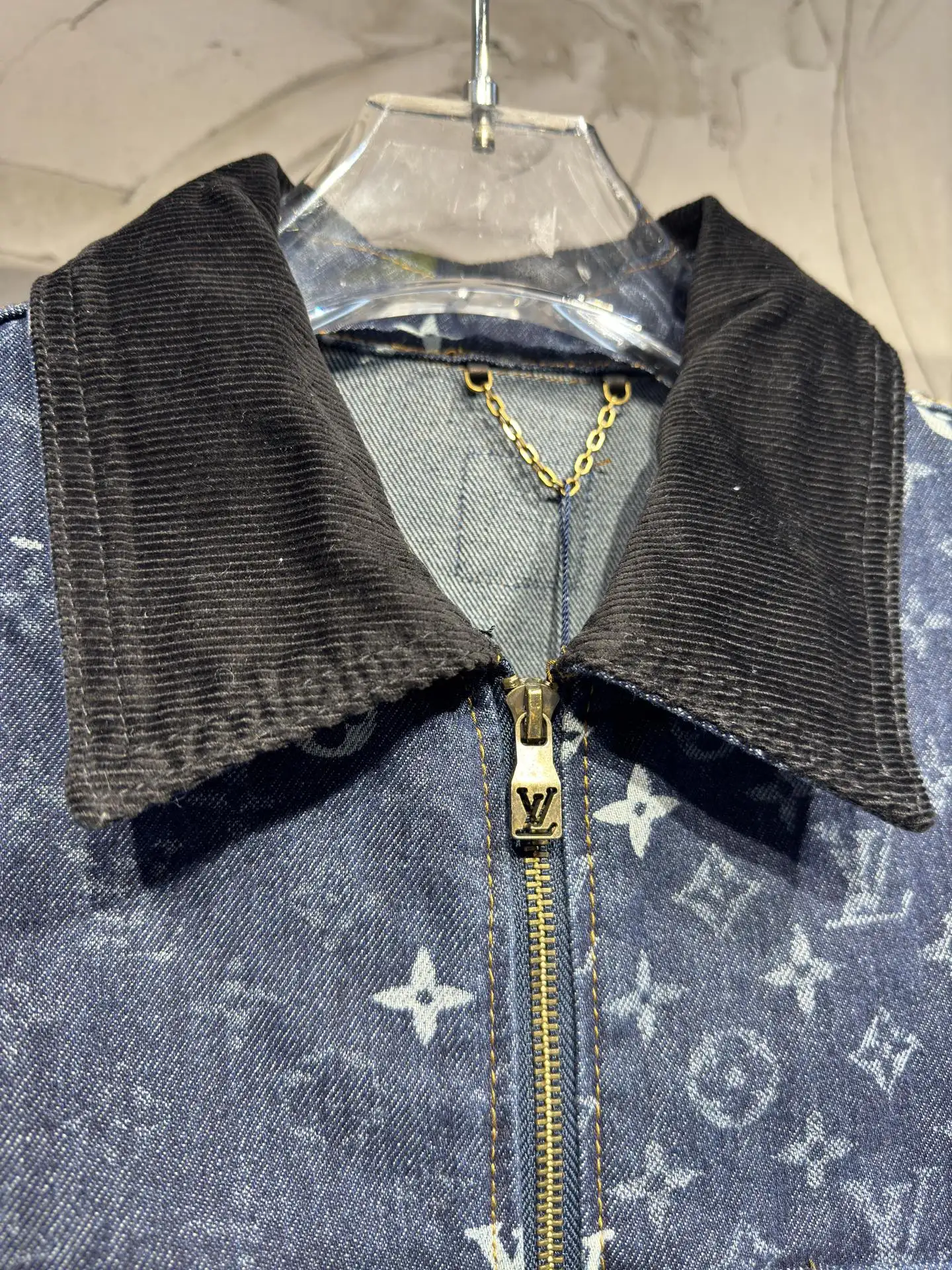 Monogram Denim Zip-Up Jacket with Corduroy Collar D24524343 — view 6