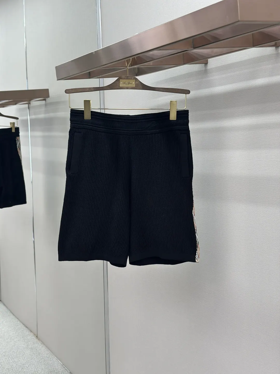 Check-Trim Ribbed Knit Cotton Shorts D25019195 — view 3