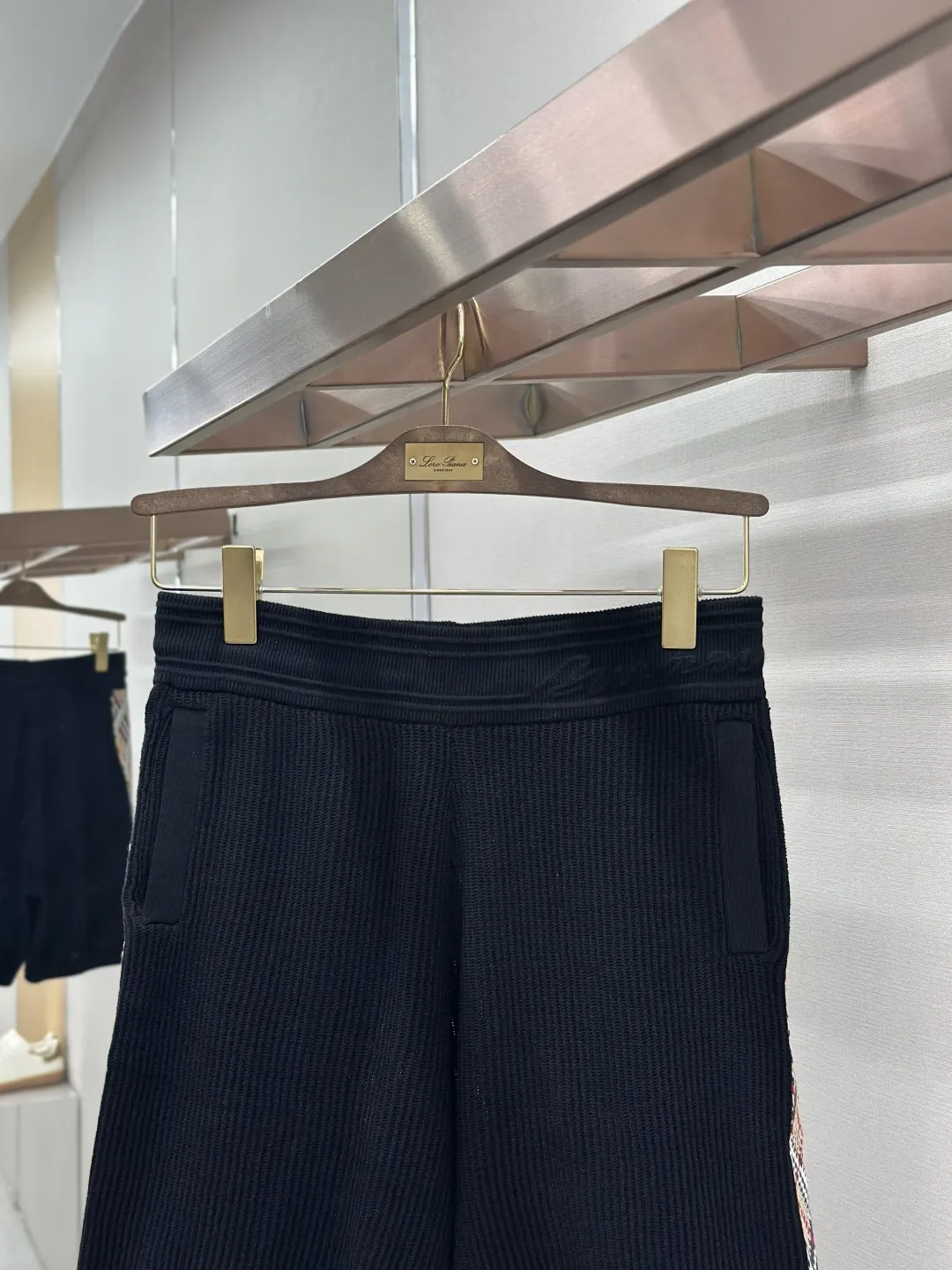 Check-Trim Ribbed Knit Cotton Shorts D25019195 — view 4
